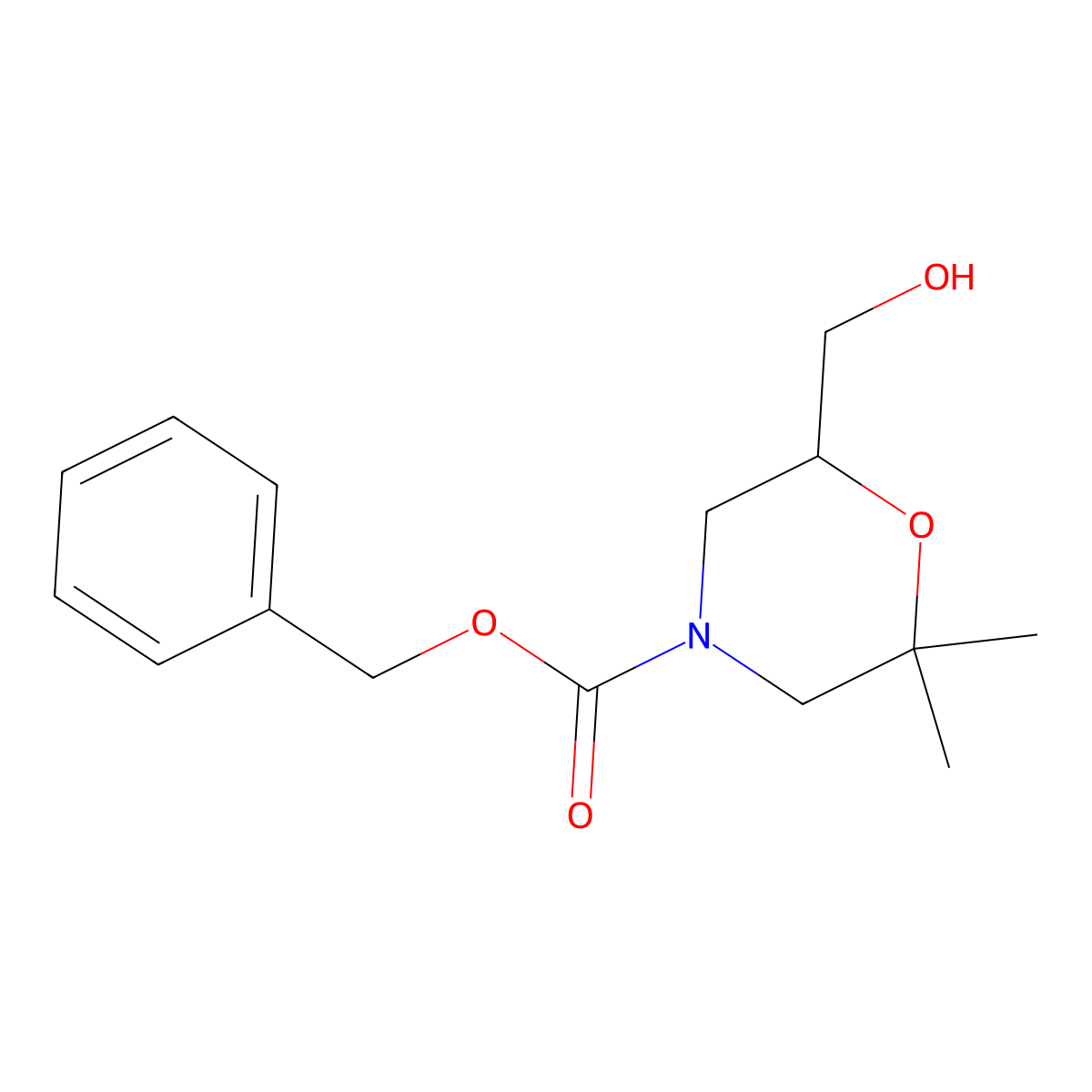 Benzyl 6-(hydroxymethyl)-2,2-dimethylmorpholine-4-carboxylate molecular structure, CAS 1599159-91-7