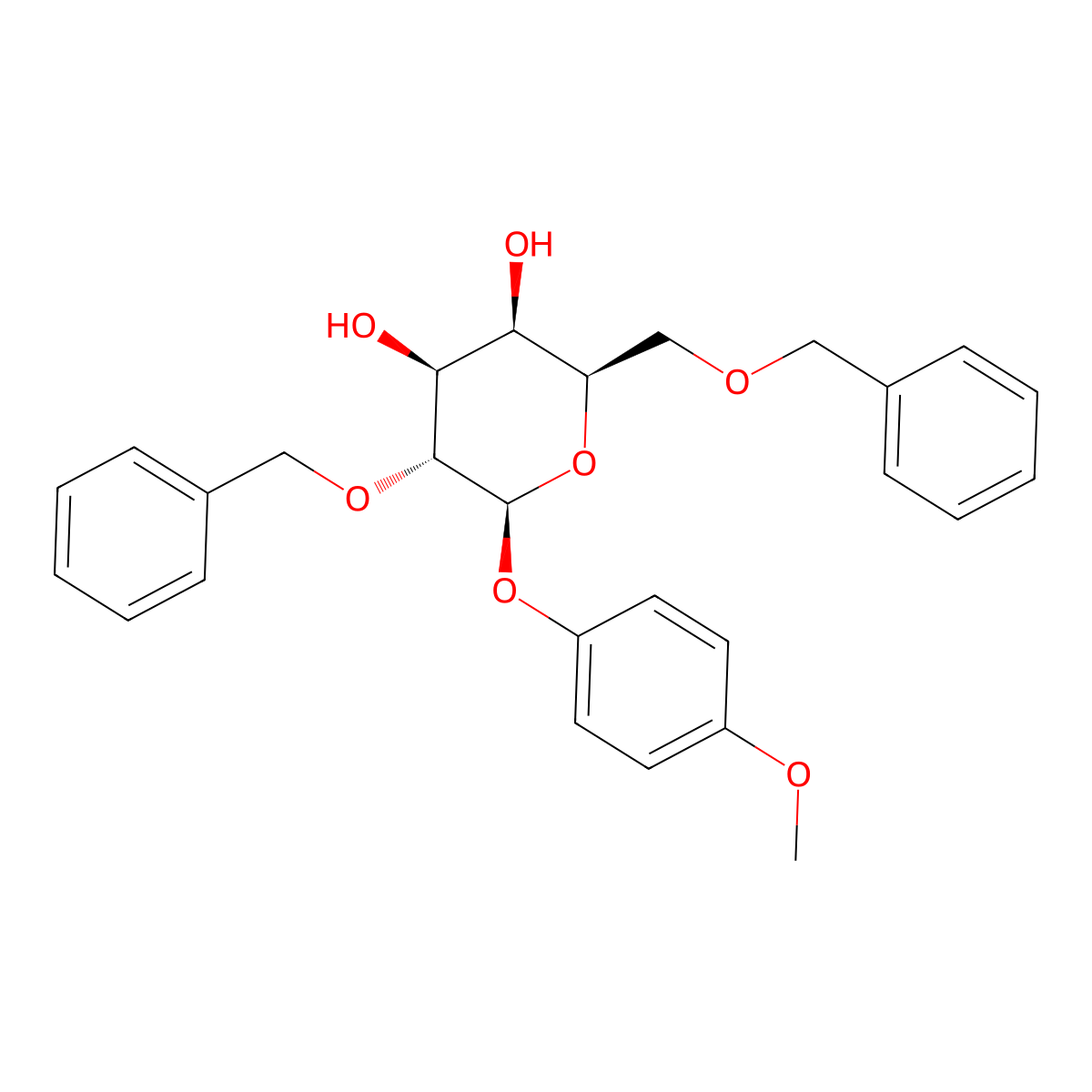 (2R,3R,4S,5R,6S)-5-(Benzyloxy)-2-((benzyloxy)methyl)-6-(4-methoxyphenoxy)tetrahydro-2H-pyran-3,4-diol molecular structure, CAS 159922-50-6