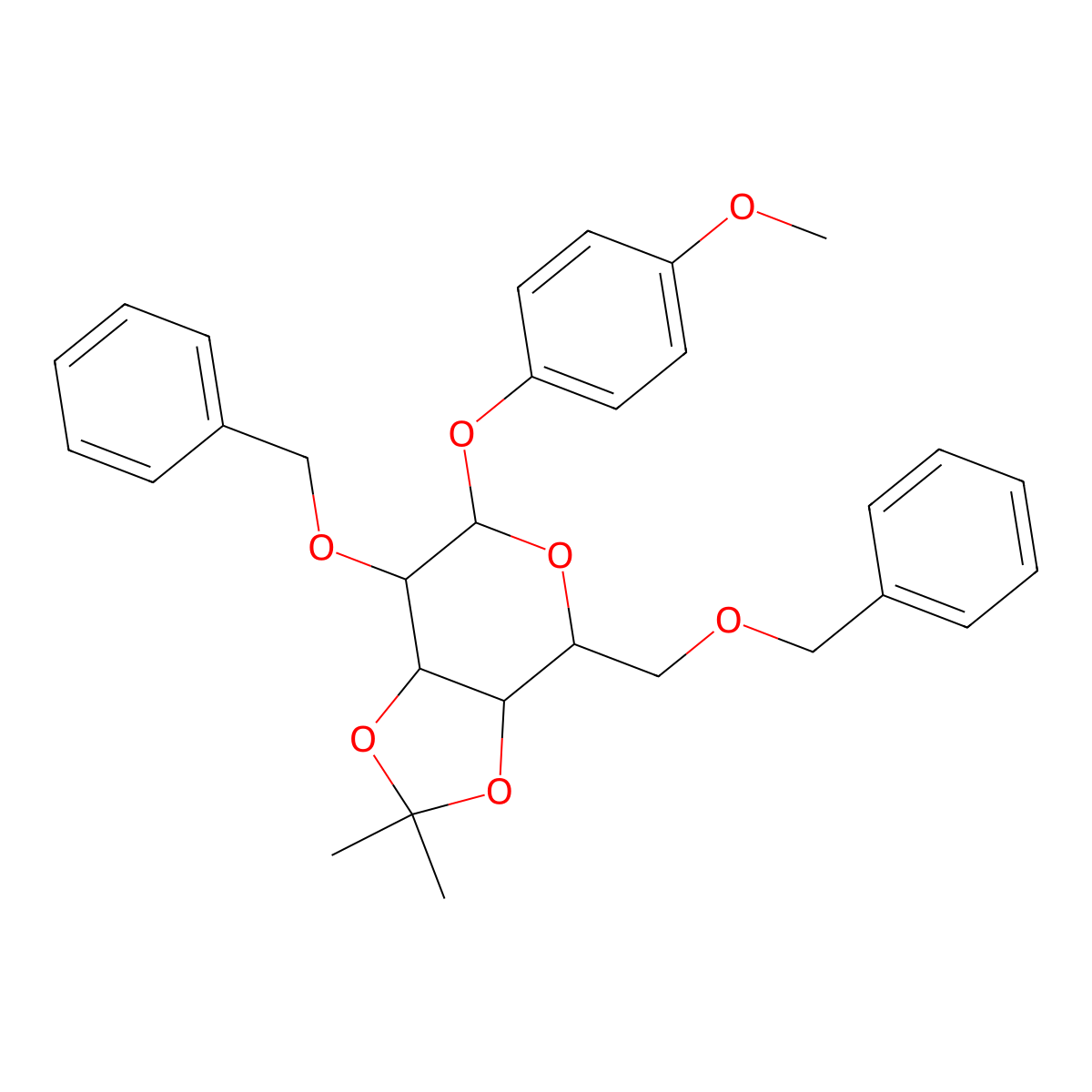 (3AS,4R,6S,7R,7aS)-7-(benzyloxy)-4-((benzyloxy)methyl)-6-(4-methoxyphenoxy)-2,2-dimethyltetrahydro-3aH-[1,3]dioxolo[4,5-c]pyran molecular structure, CAS 159922-68-6