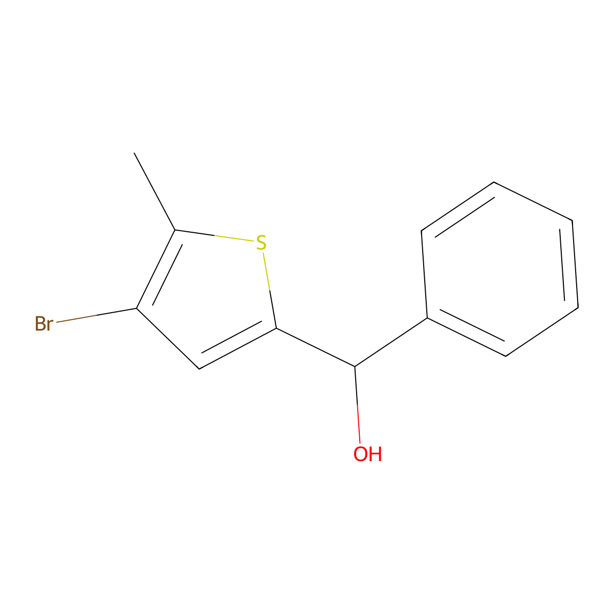 4-Bromo-5-methyl-alpha-phenyl-2-thiophenemethanol molecular structure, CAS 1599254-36-0