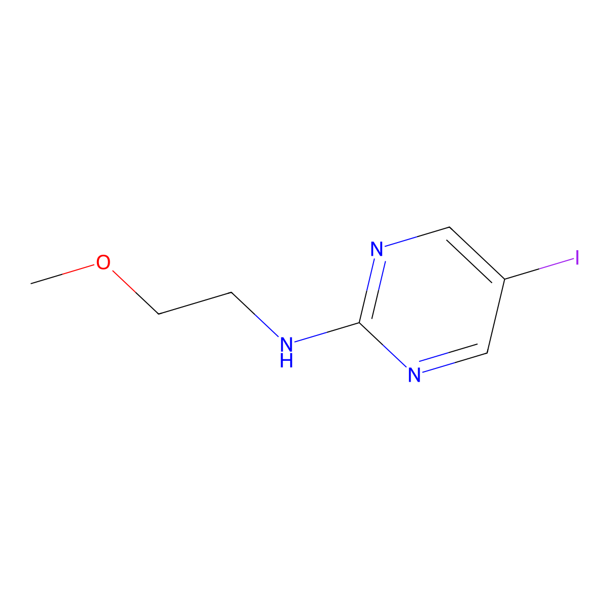 5-Iodo-N-(2-methoxyethyl)pyrimidin-2-amine molecular structure, CAS 1599268-75-3