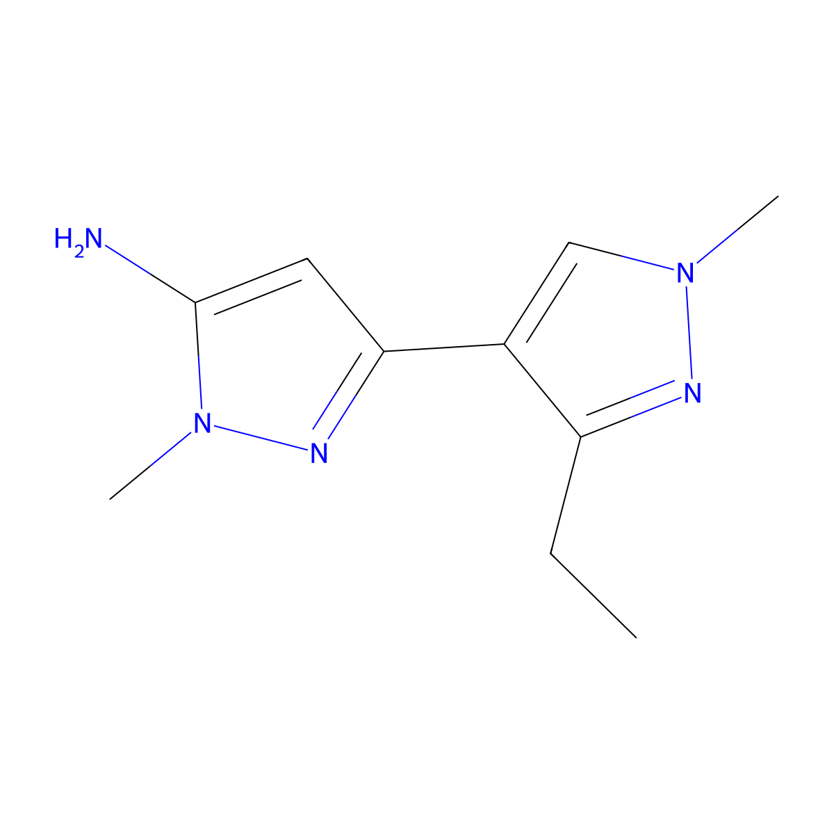 3-(3-ethyl-1-methyl-1H-pyrazol-4-yl)-1-methyl-1H-pyrazol-5-amine molecular structure, CAS 1599310-82-3