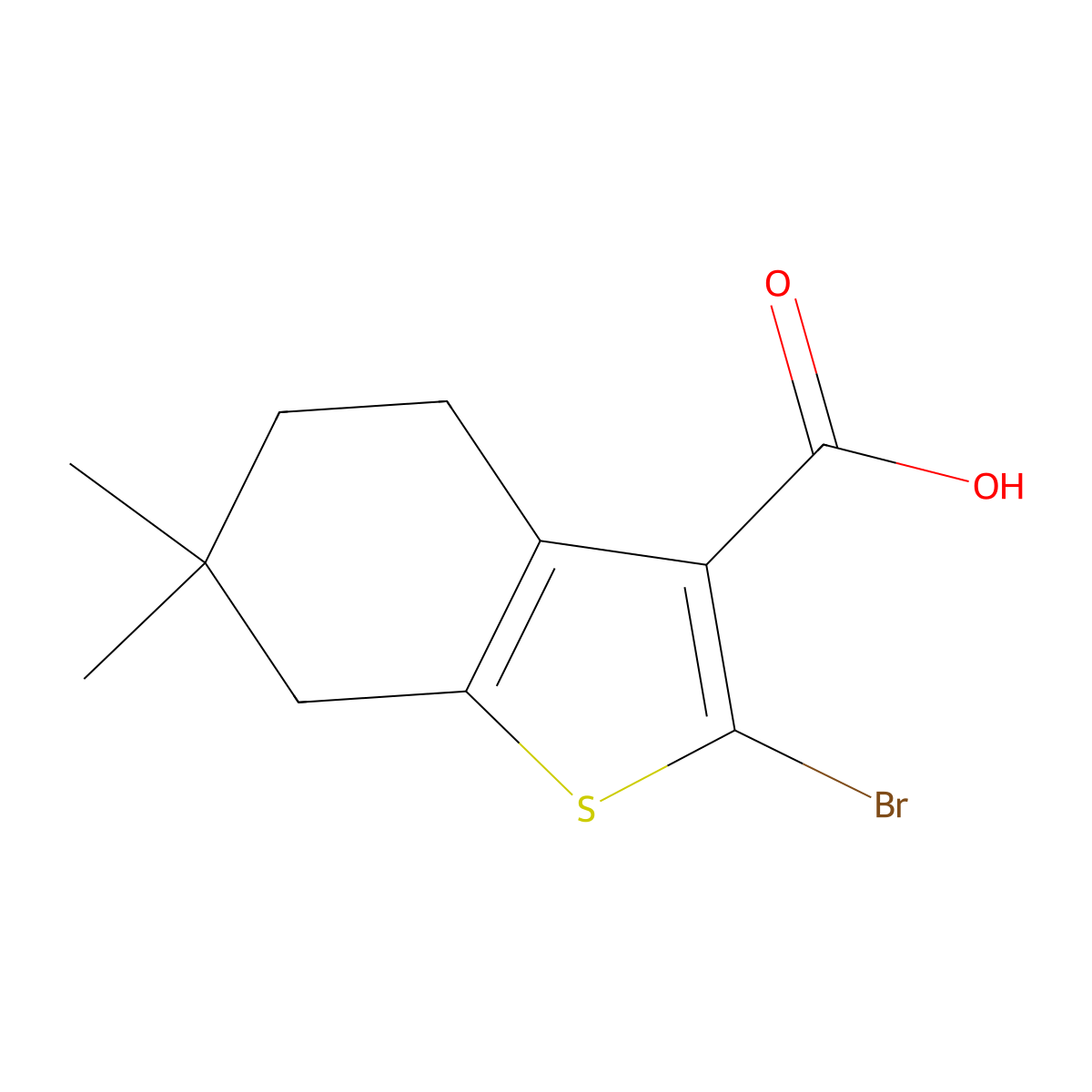 2-Bromo-6,6-dimethyl-4,5,6,7-tetrahydro-1-benzothiophene-3-carboxylic acid molecular structure, CAS 1599350-60-3