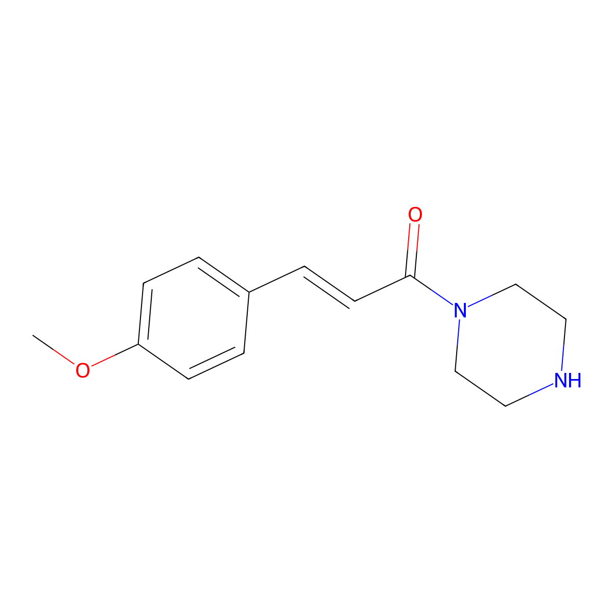 (2E)-3-(4-methoxyphenyl)-1-(piperazin-1-yl)prop-2-en-1-one molecular structure, CAS 1599431-95-4