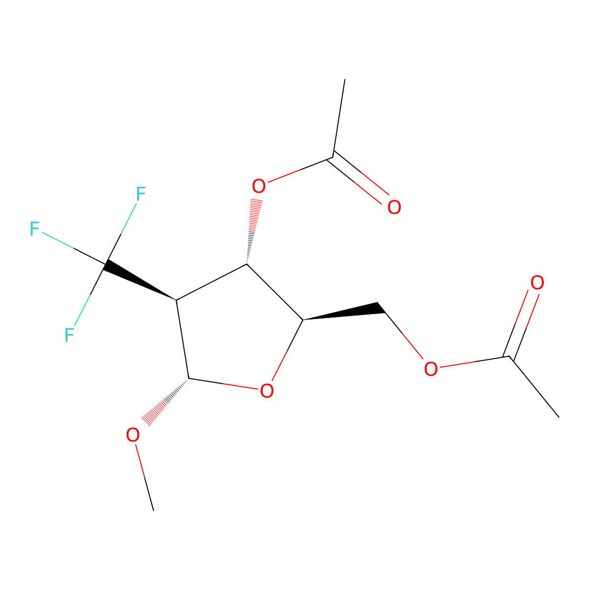 ((2R,3S,4S,5S)-3-Acetoxy-5-methoxy-4-(trifluoromethyl)tetrahydrofuran-2-yl)methyl acetate molecular structure, CAS 159945-02-5