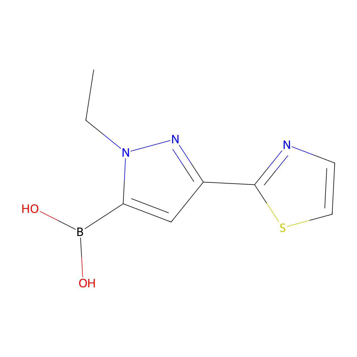 [1-ethyl-3-(1,3-thiazol-2-yl)-1H-pyrazol-5-yl]boronic acid molecular structure, CAS 1599475-26-9