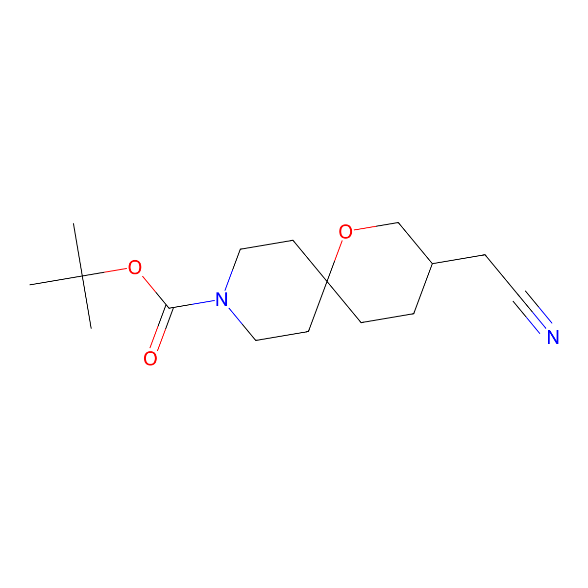 Tert-butyl 3-(cyanomethyl)-1-oxa-9-azaspiro[5.5]undecane-9-carboxylate molecular structure, CAS 1599479-19-2