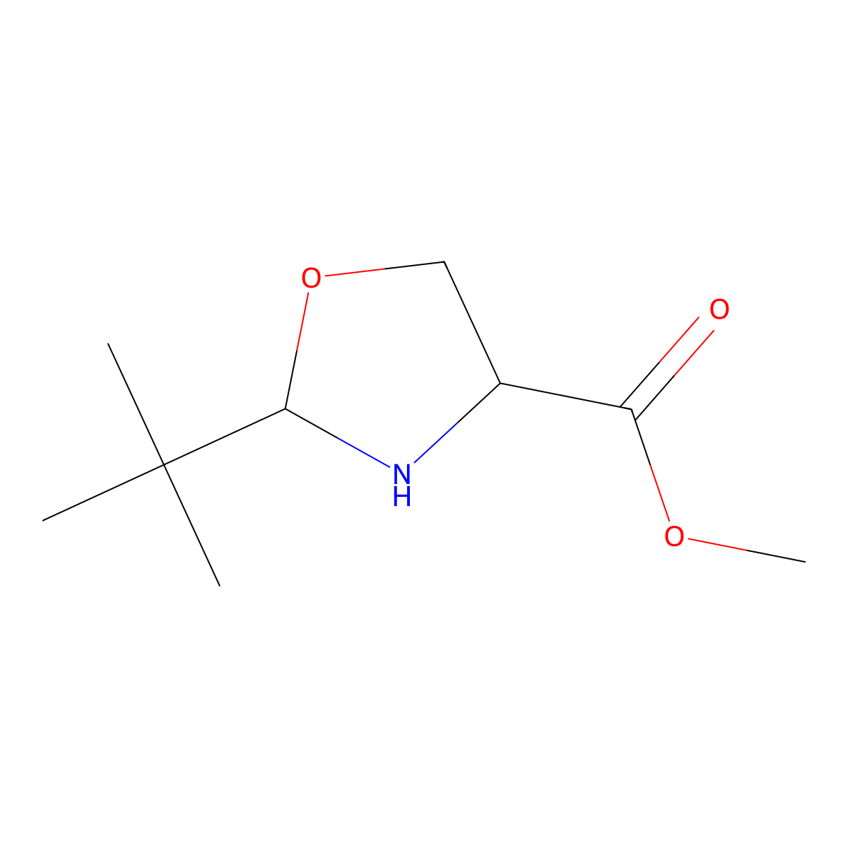 Methyl 2-tert-butyl-1,3-oxazolidine-4-carboxylate molecular structure, CAS 159970-67-9
