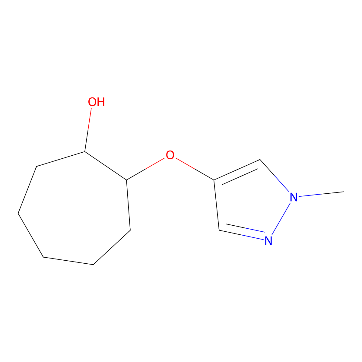 2-[(1-methyl-1H-pyrazol-4-yl)oxy]cycloheptan-1-ol molecular structure, CAS 1599735-10-0