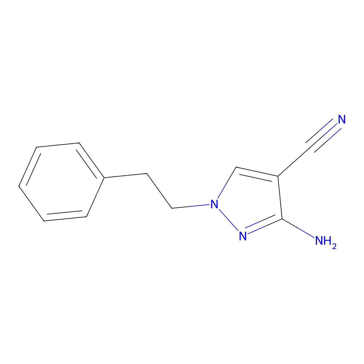 1H-Pyrazole-4-carbonitrile, 3-amino-1-(2-phenylethyl)- molecular structure, CAS 159979-72-3