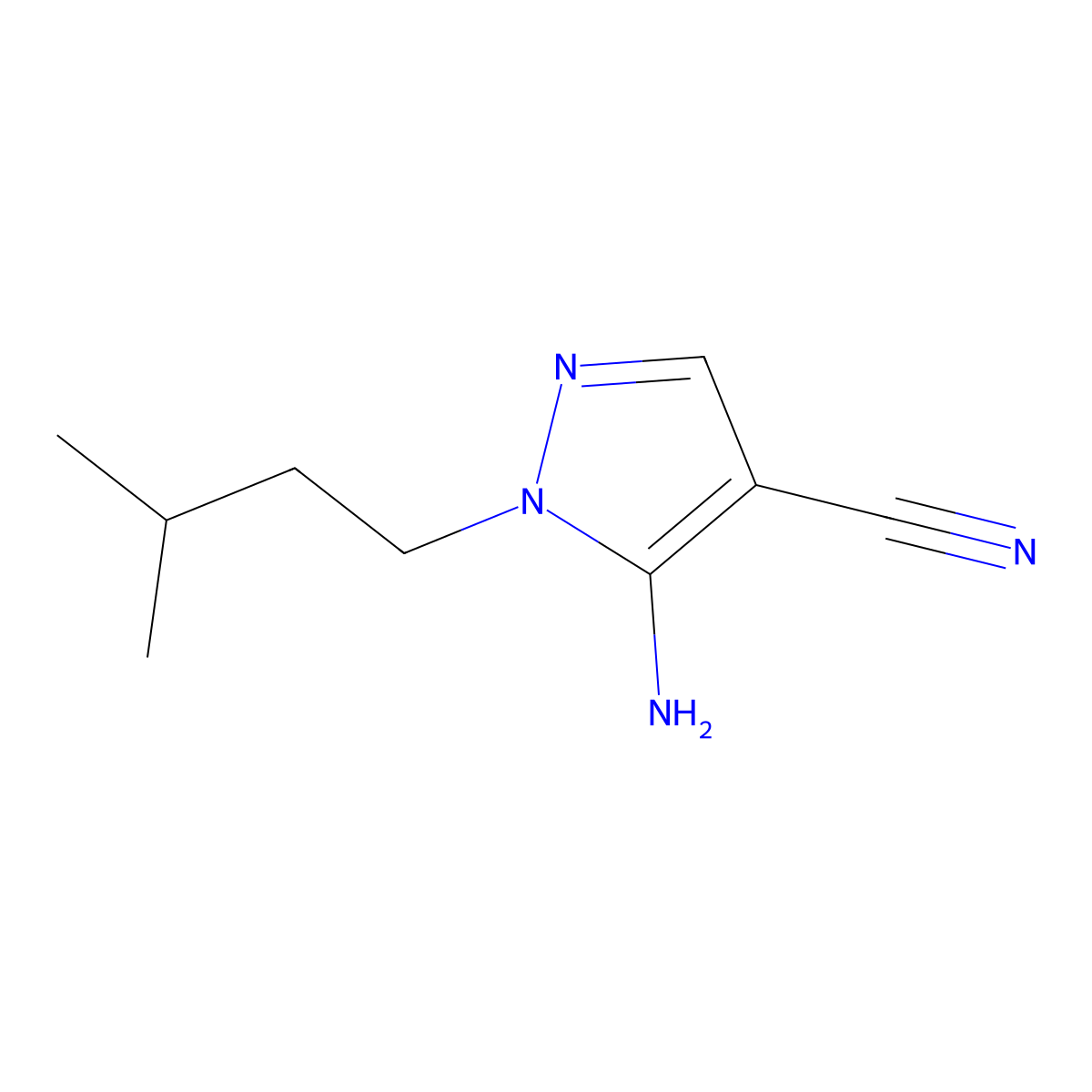 5-amino-1-(3-methylbutyl)-1H-pyrazole-4-carbonitrile molecular structure, CAS 159979-73-4