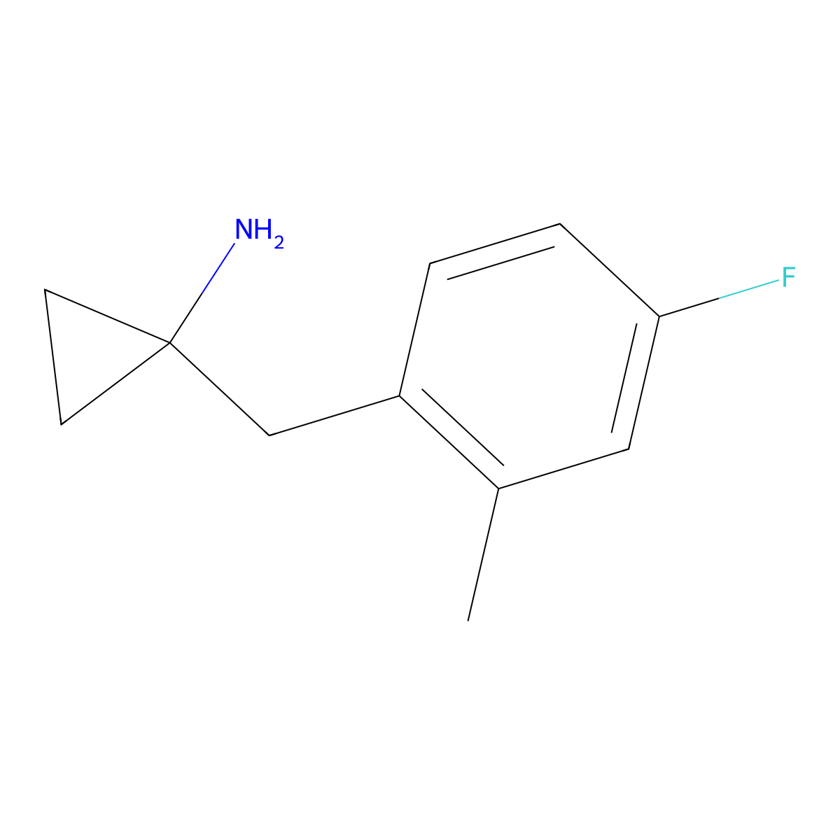1-[(4-Fluoro-2-methylphenyl)methyl]cyclopropan-1-amine molecular structure, CAS 1599816-79-1