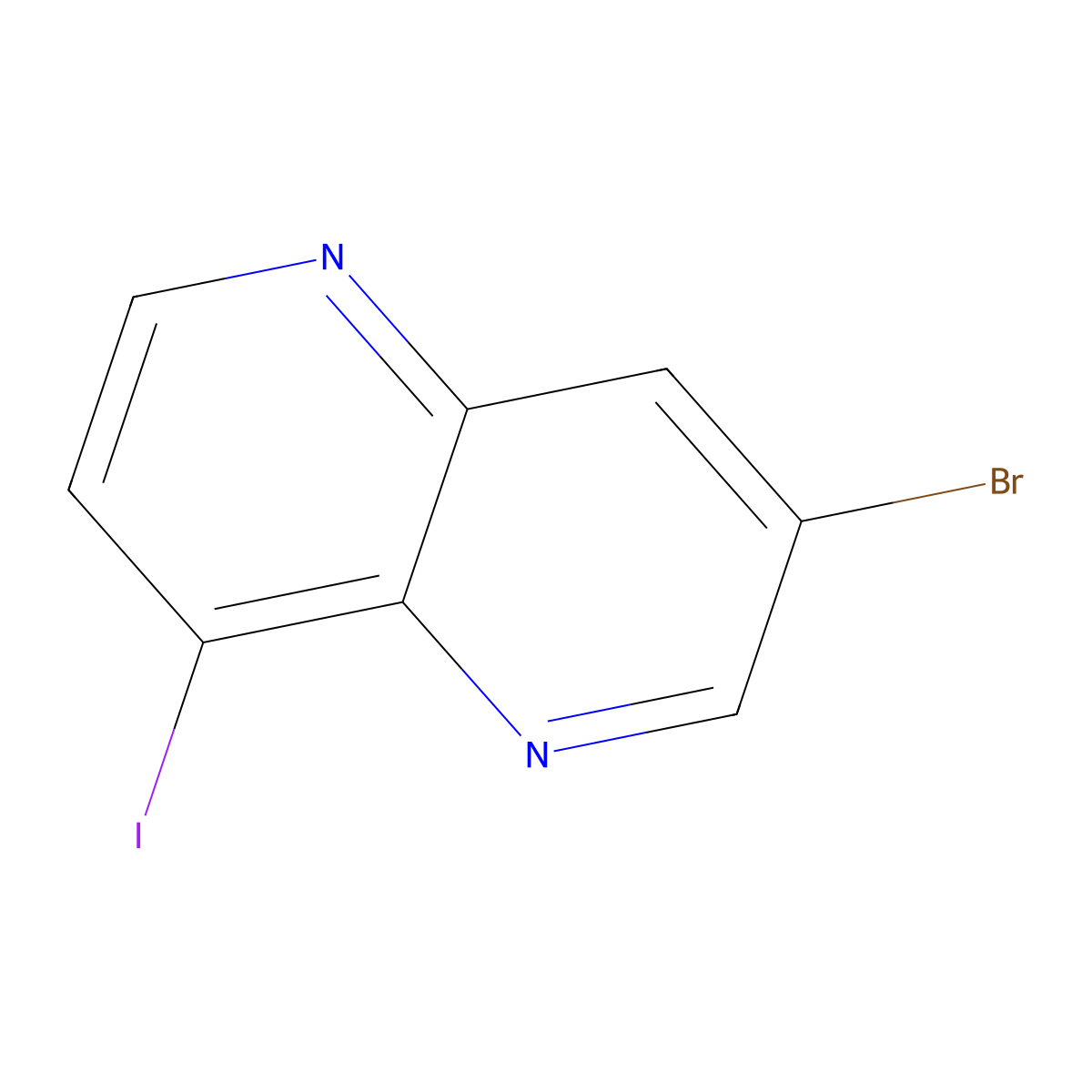 3-Bromo-8-iodo-1,5-naphthyridine molecular structure, CAS 1599957-25-1