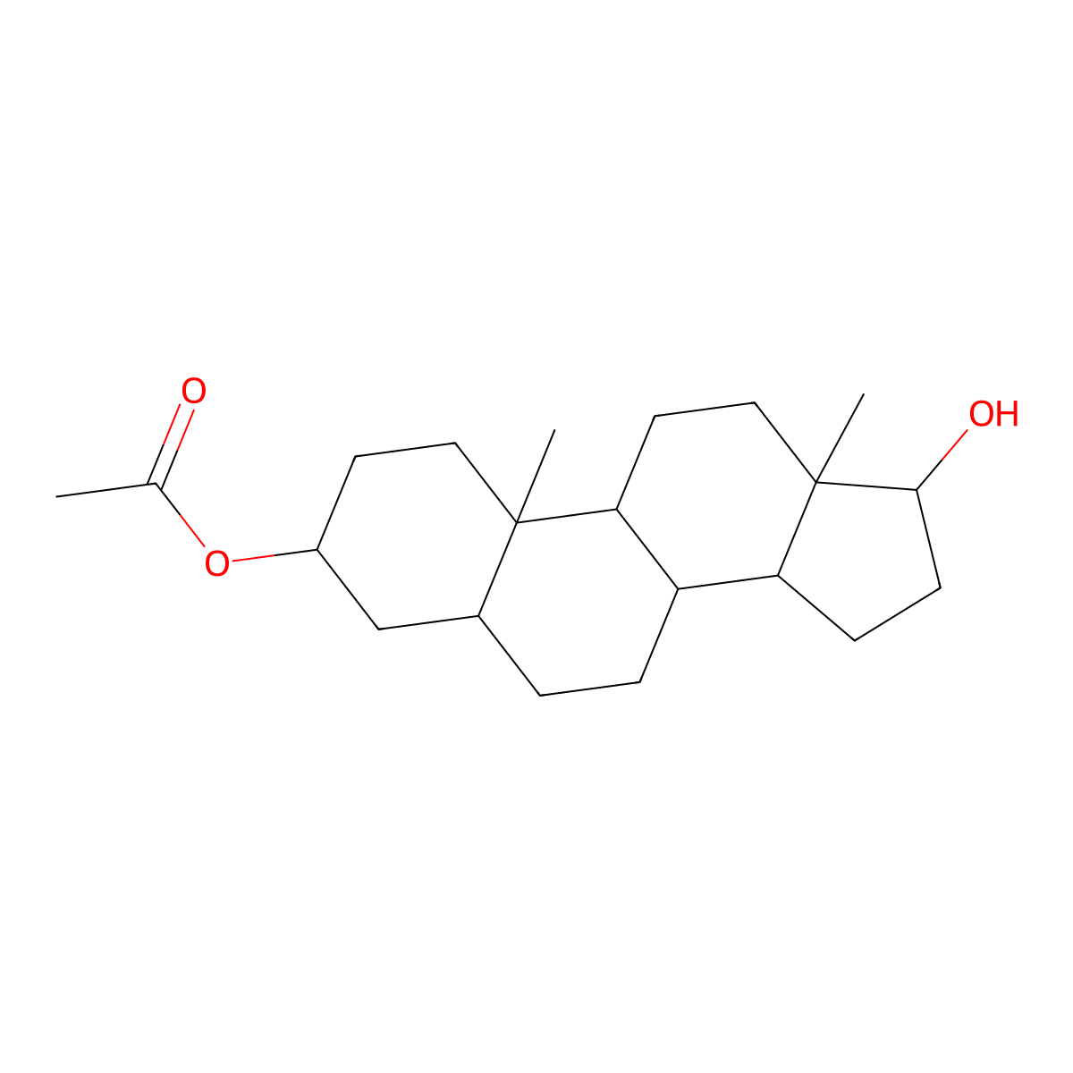 17-Hydroxyandrostan-3-yl acetate molecular structure, CAS 1600-76-6