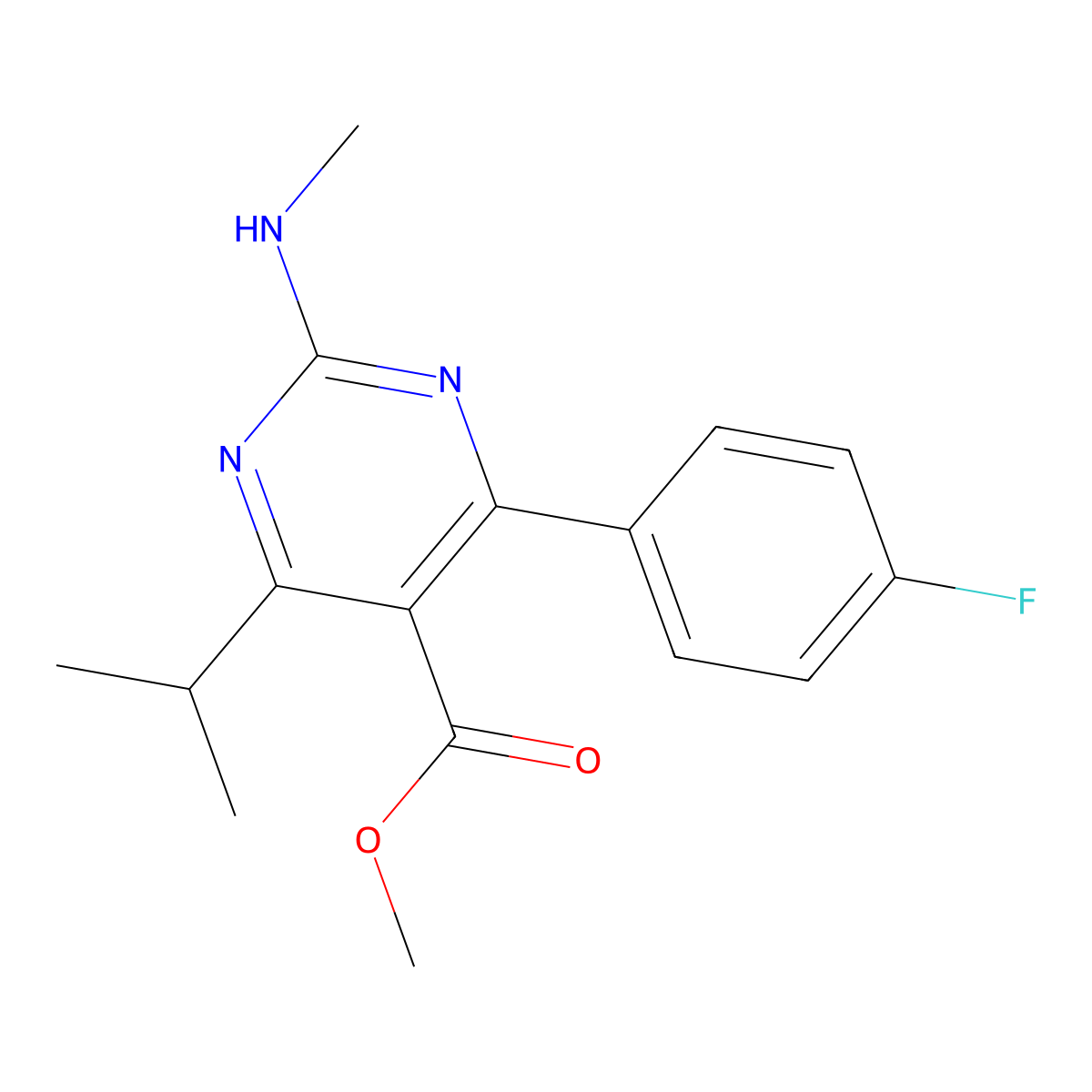 Methyl 4-(4-fluorophenyl)-6-isopropyl-2-(methylamino)pyrimidine-5-carboxylate molecular structure, CAS 160009-36-9