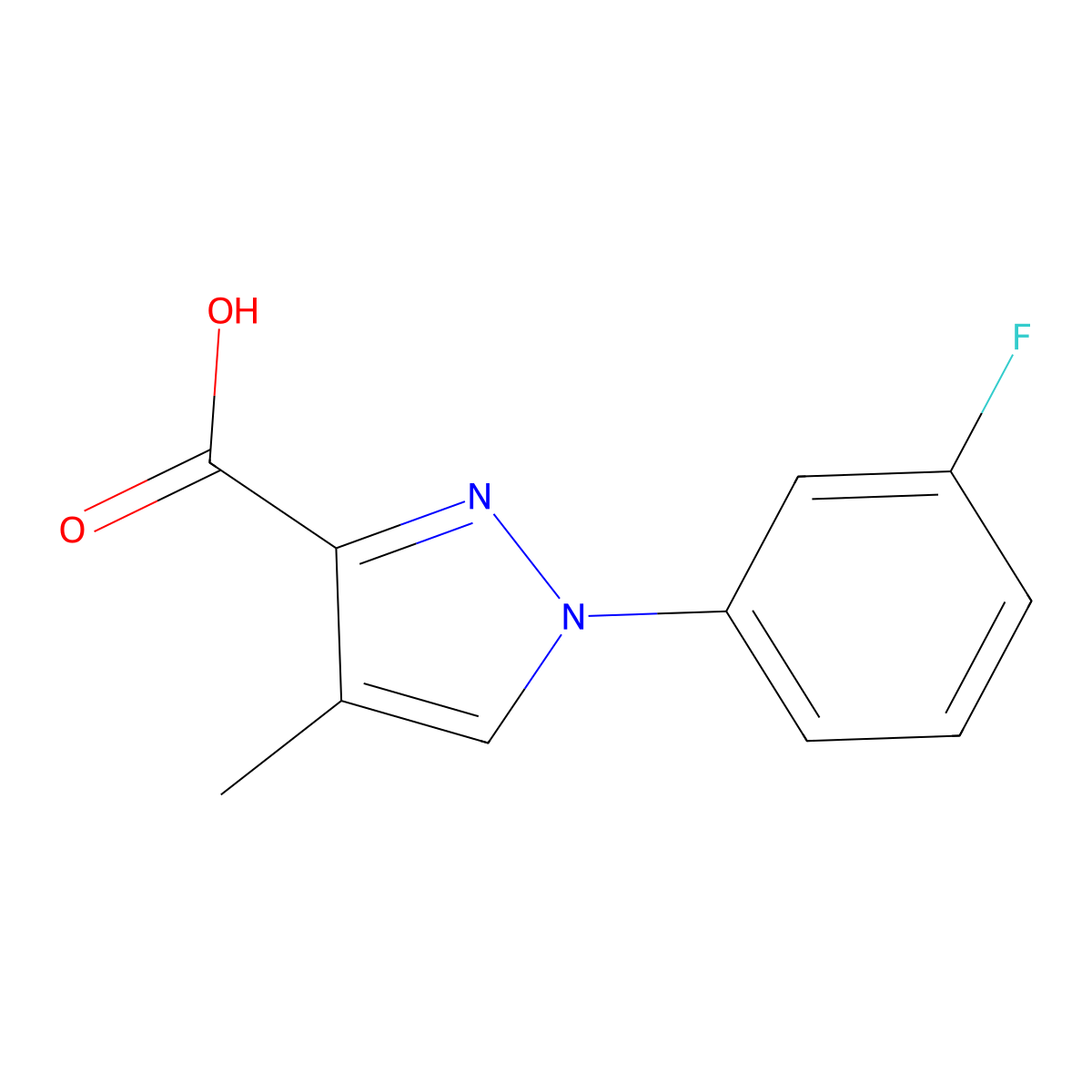 1-(3-fluorophenyl)-4-methyl-1H-pyrazole-3-carboxylic acid molecular structure, CAS 1600169-58-1
