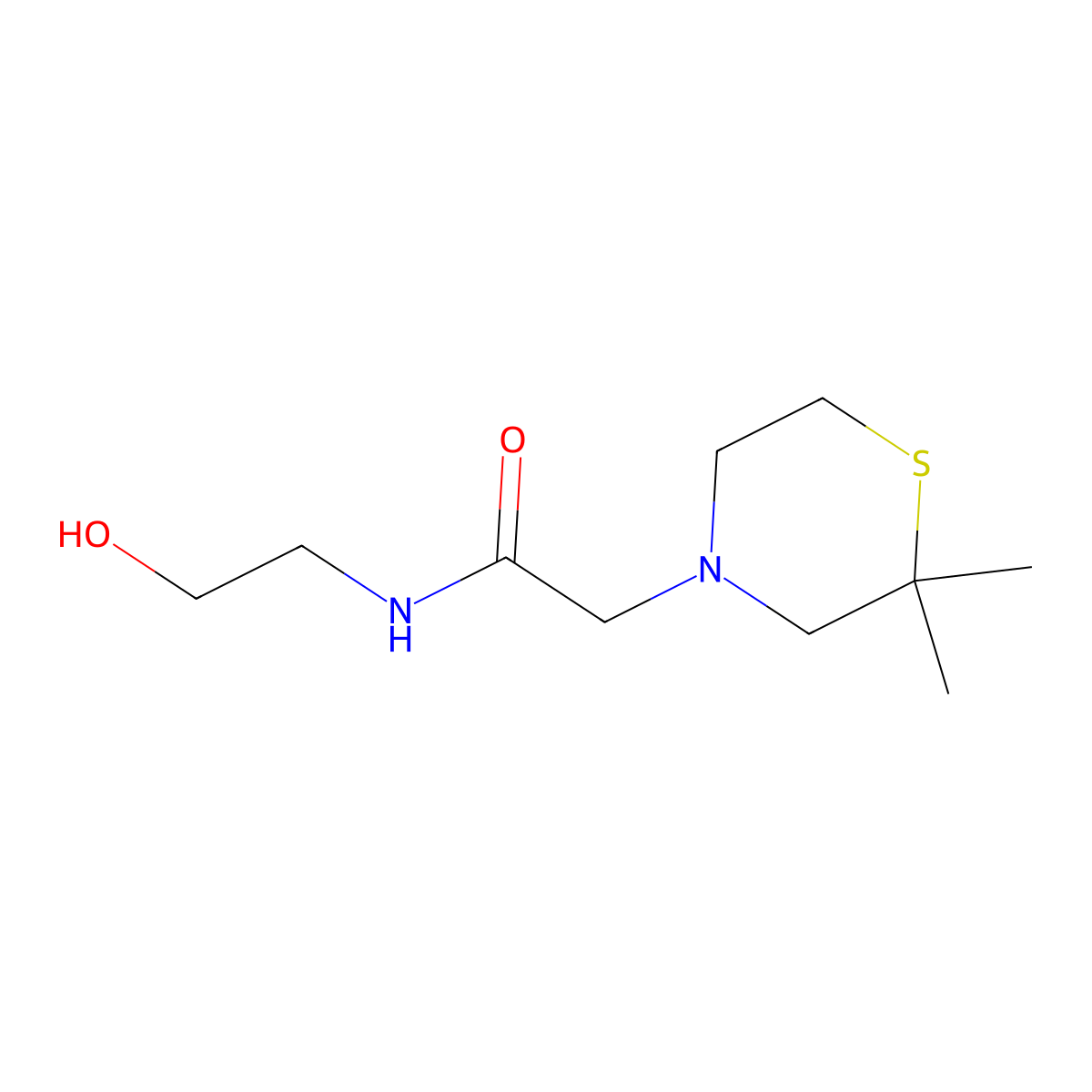 2-(2,2-dimethylthiomorpholin-4-yl)-N-(2-hydroxyethyl)acetamide molecular structure, CAS 1600195-98-9