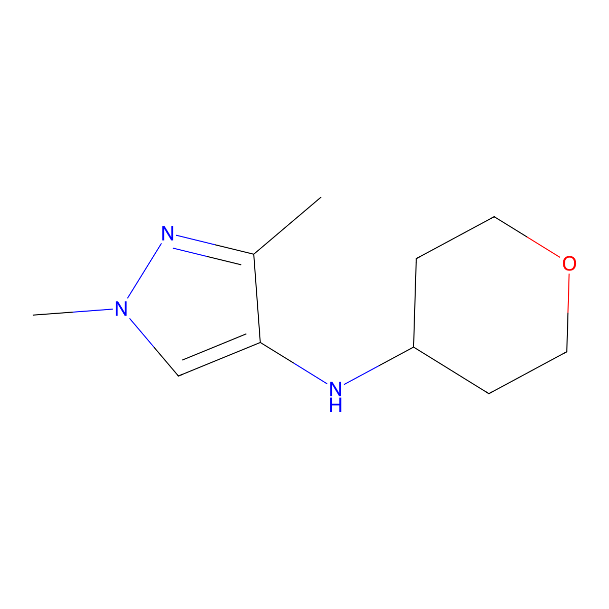 1,3-Dimethyl-N-(tetrahydro-2H-pyran-4-yl)-1H-pyrazol-4-amine molecular structure, CAS 1600254-37-2