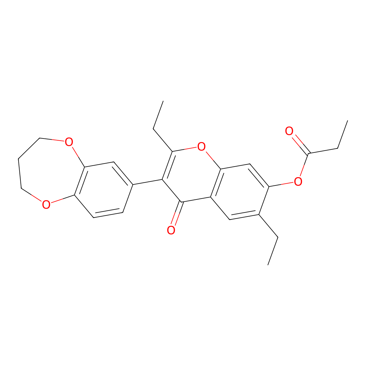 3-(3,4-dihydro-2H-benzo[b][1,4]dioxepin-7-yl)-2,6-diethyl-4-oxo-4H-chromen-7-yl propionate molecular structure, CAS 160031-19-6