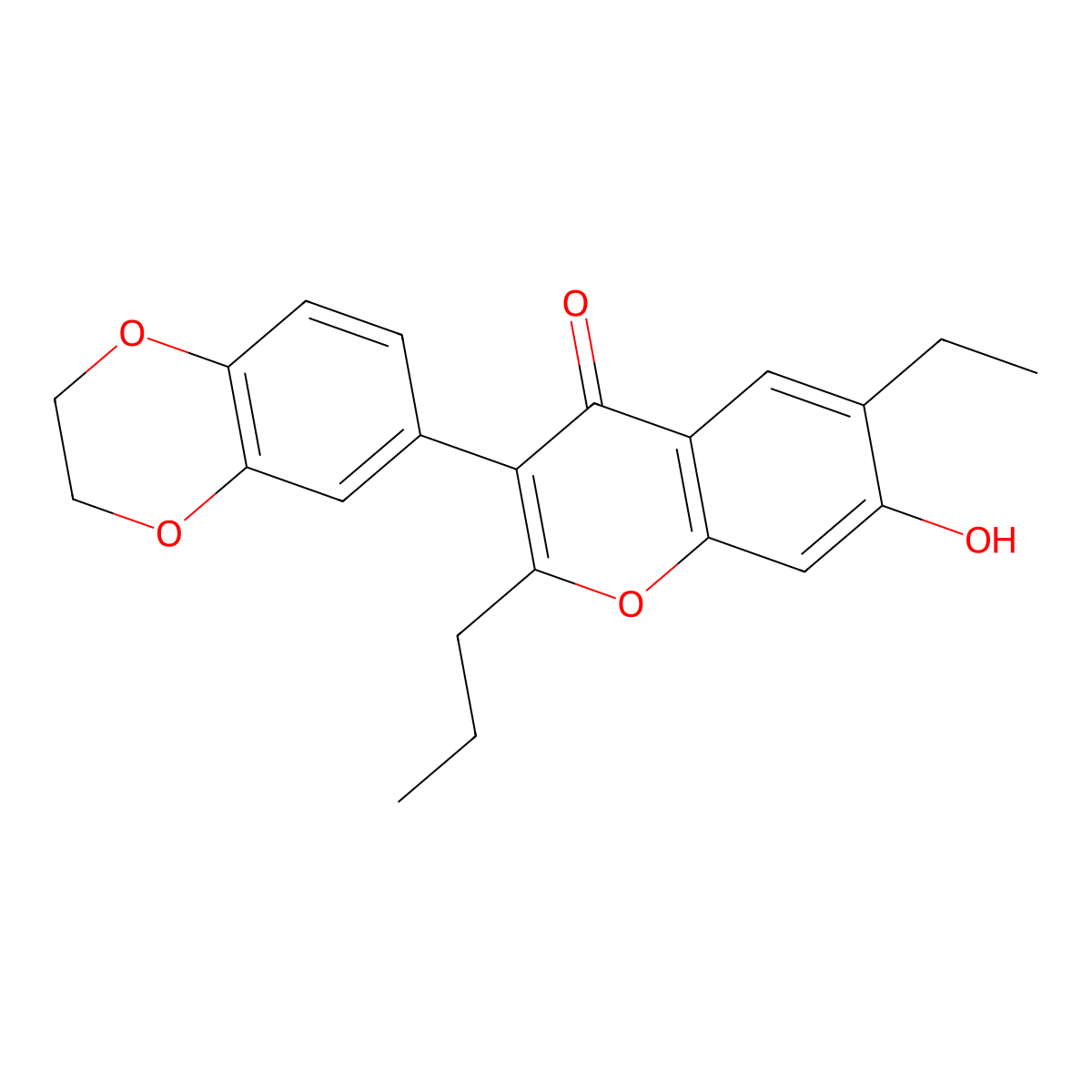 3-(2,3-dihydrobenzo[b][1,4]dioxin-6-yl)-6-ethyl-7-hydroxy-2-propyl-4H-chromen-4-one molecular structure, CAS 160031-22-1