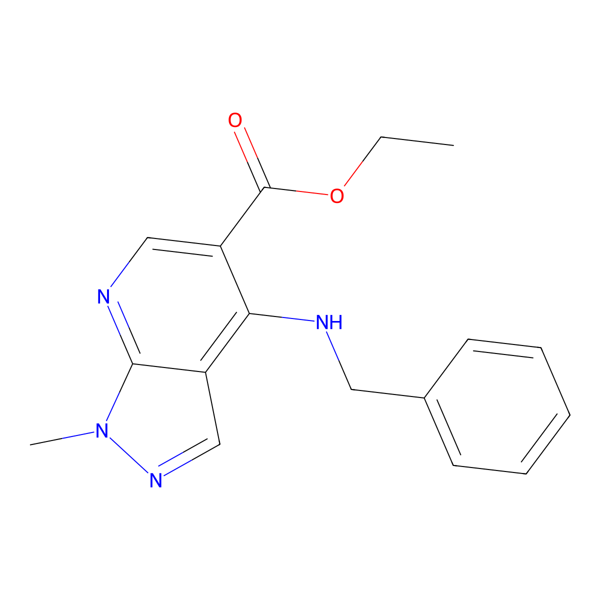 Ethyl 4-(benzylamino)-1-methyl-1H-pyrazolo[3,4-b]pyridine-5-carboxylate molecular structure, CAS 160034-51-5