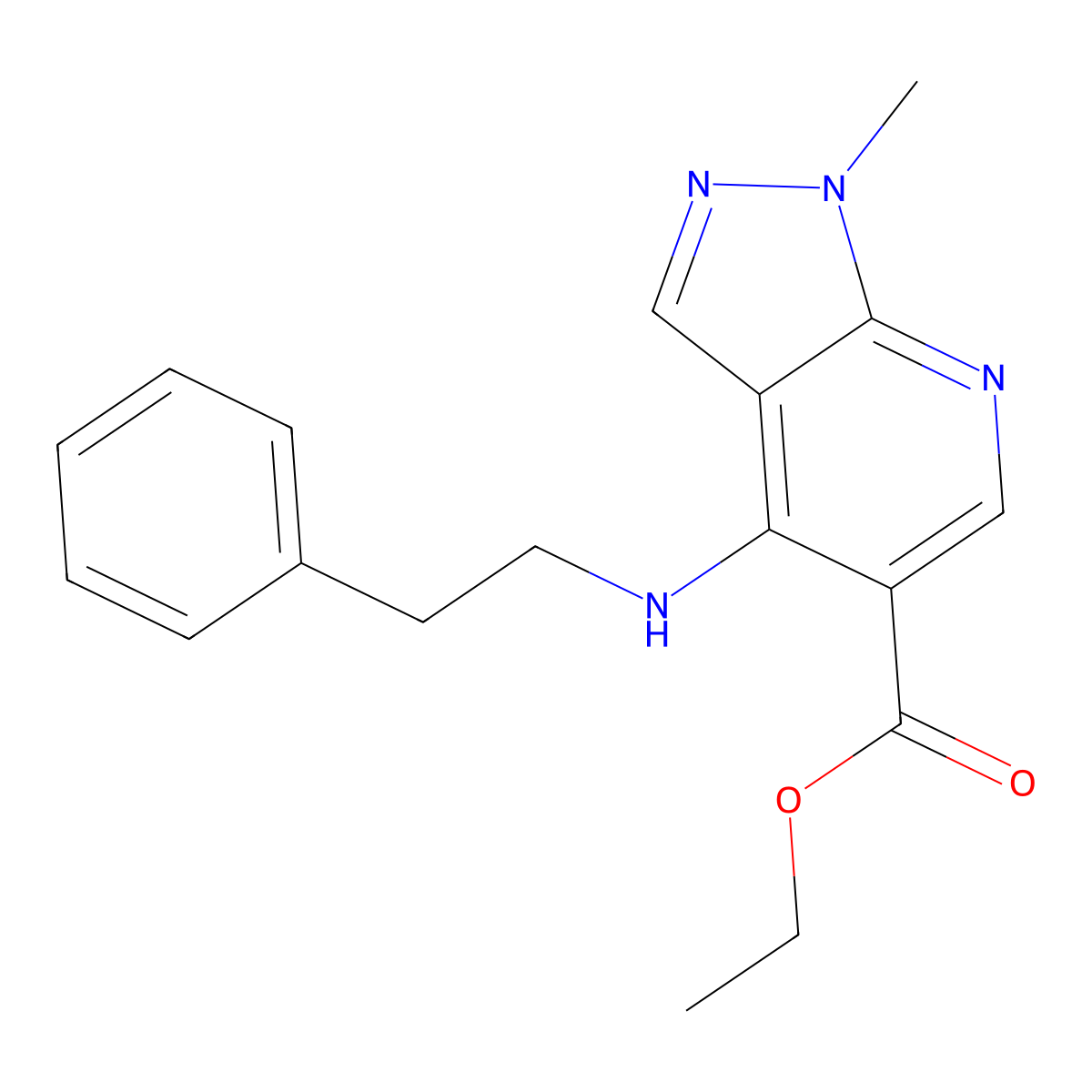 ethyl 1-methyl-4-(phenethylamino)-1H-pyrazolo[3,4-b]pyridine-5-carboxylate molecular structure, CAS 160034-52-6