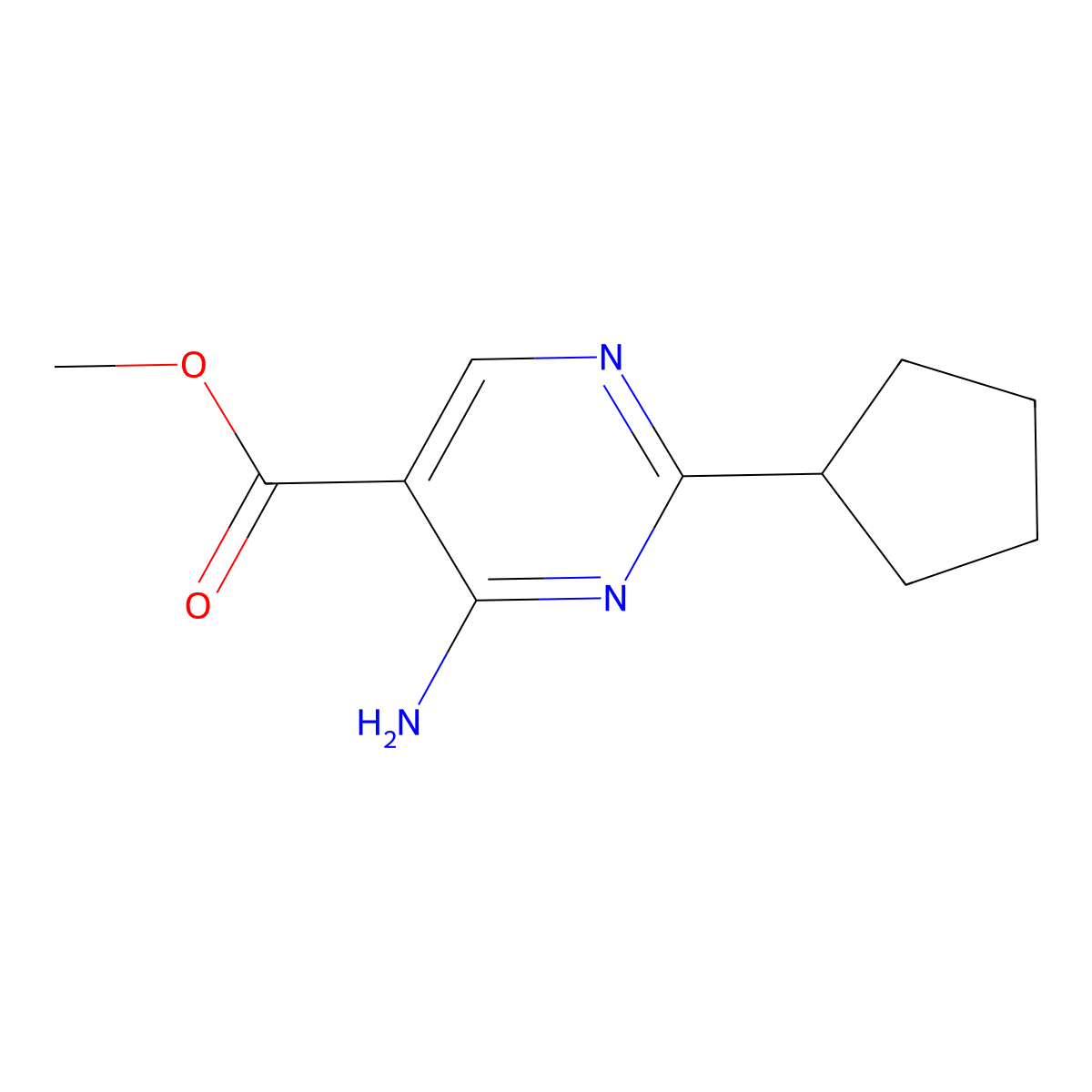 Methyl 4-amino-2-cyclopentylpyrimidine-5-carboxylate molecular structure, CAS 1600476-50-3
