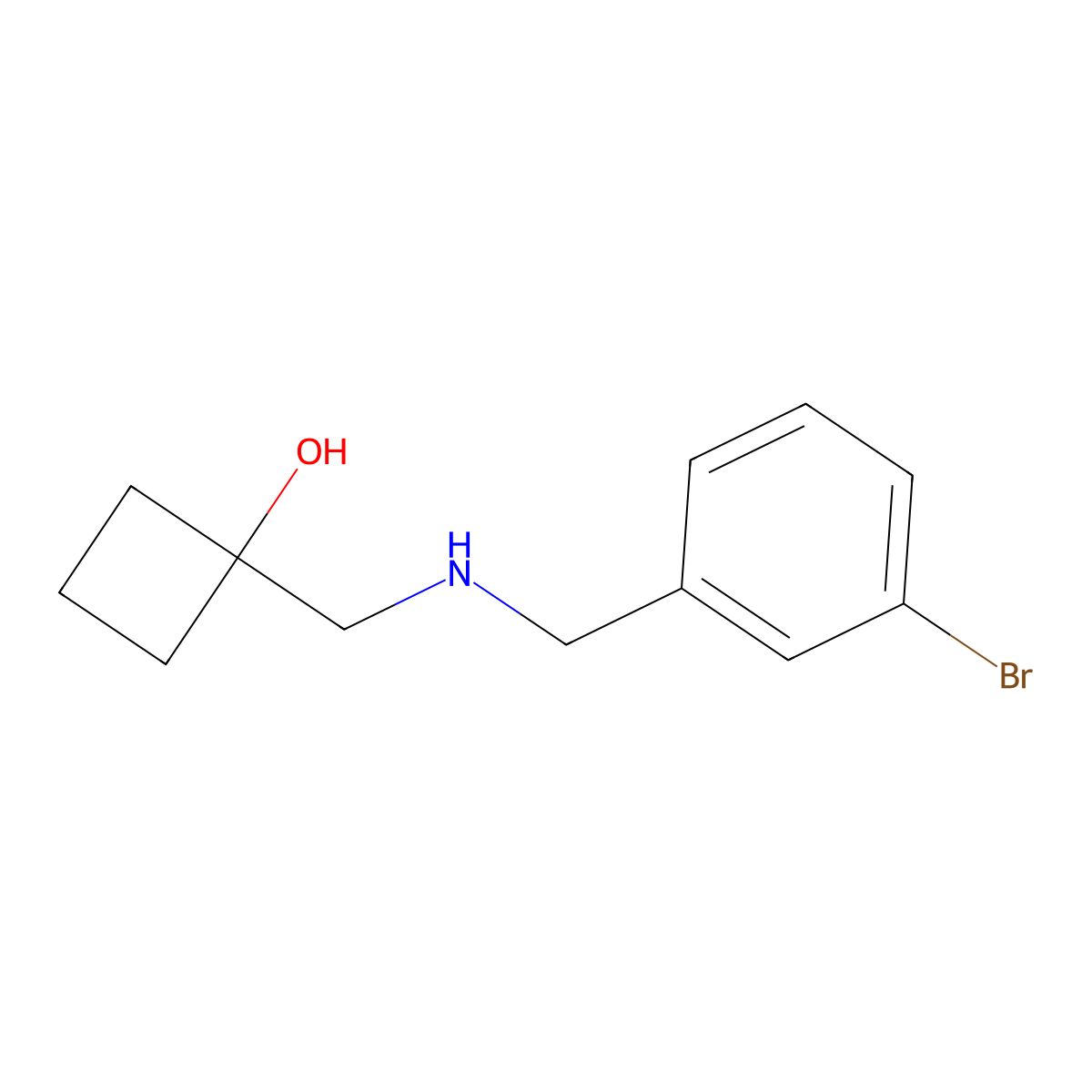 1-({[(3-Bromophenyl)methyl]amino}methyl)cyclobutan-1-ol molecular structure, CAS 1600476-54-7