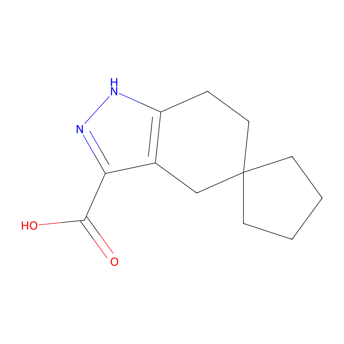 1',4',6',7'-Tetrahydrospiro[cyclopentane-1,5'-indazole]-3'-carboxylic acid molecular structure, CAS 1600487-91-9
