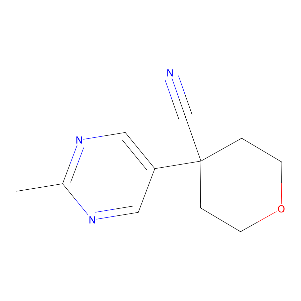 4-(2-methylpyrimidin-5-yl)tetrahydro-2H-pyran-4-carbonitrile molecular structure, CAS 1600498-25-6