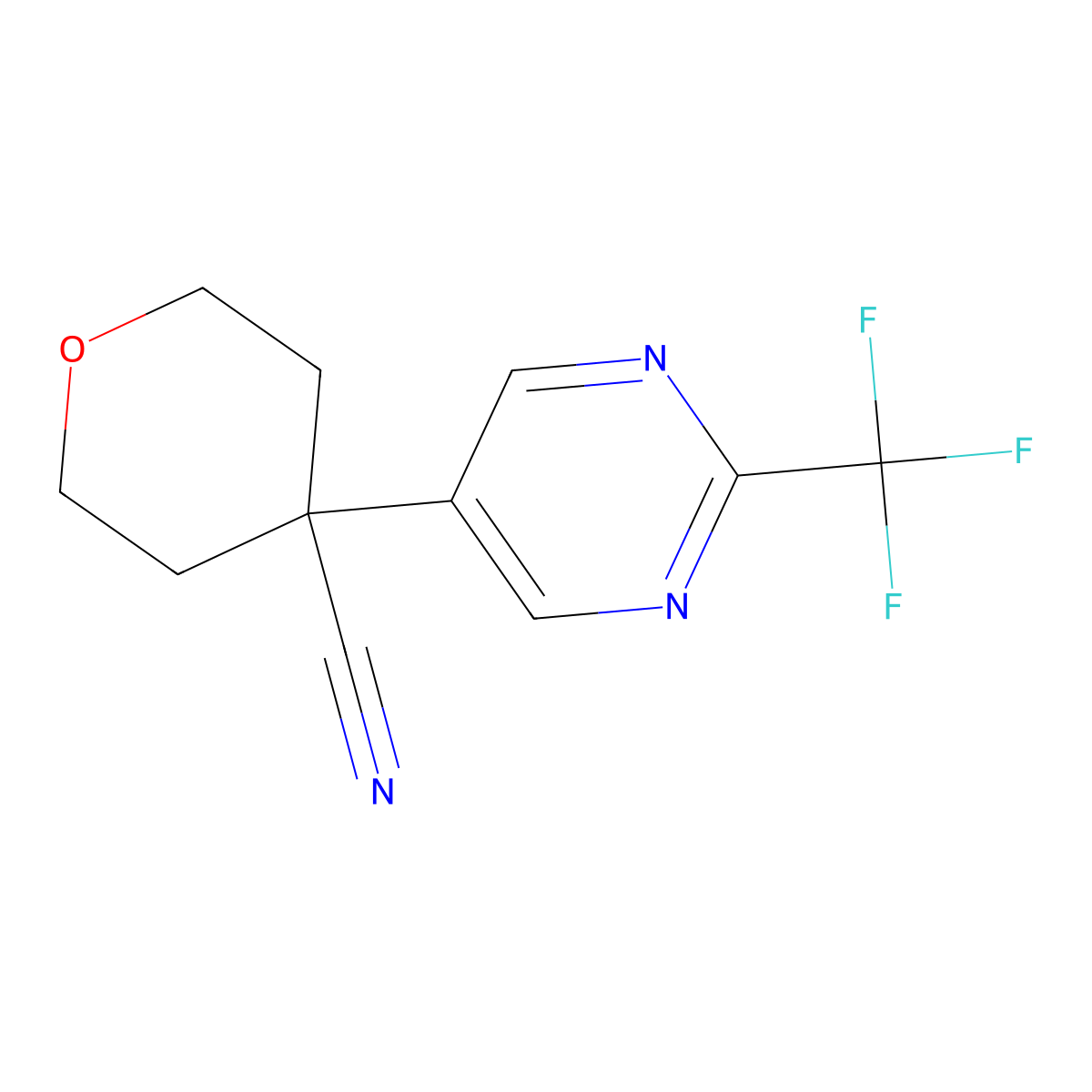 4-(2-(Trifluoromethyl)pyrimidin-5-YL)tetrahydro-2H-pyran-4-carbonitrile molecular structure, CAS 1600498-26-7