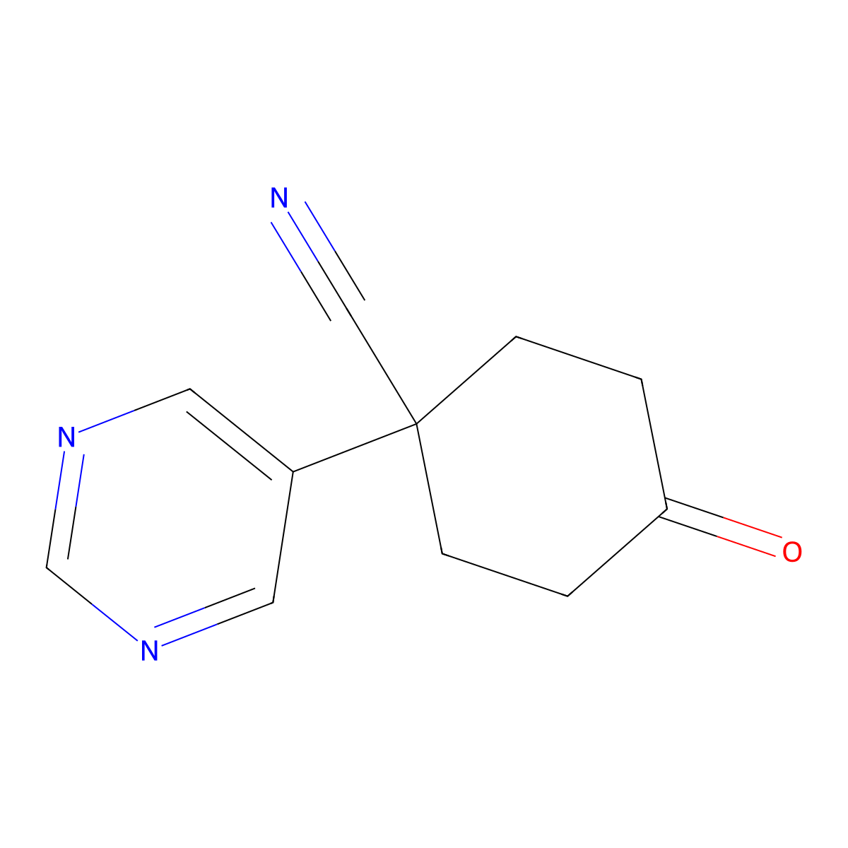 4-Oxo-1-(pyrimidin-5-YL)cyclohexane-1-carbonitrile molecular structure, CAS 1600498-55-2