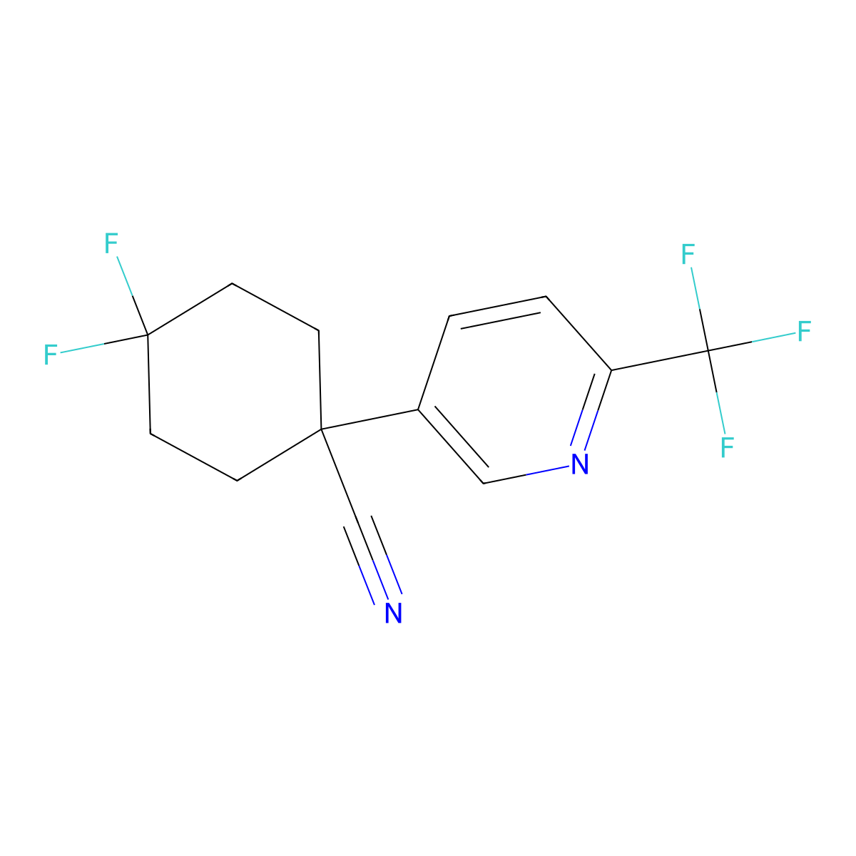 4,4-Difluoro-1-(6-(trifluoromethyl)pyridin-3-yl)cyclohexanecarbonitrile molecular structure, CAS 1600498-57-4