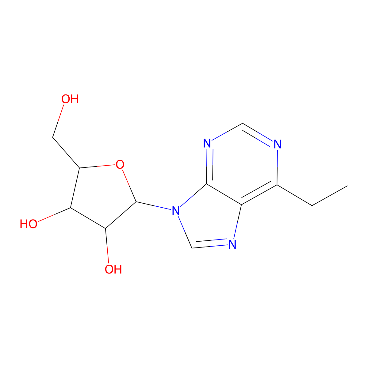 9H-Purine, 6-ethyl-9-(beta-d-ribofuranosyl)- molecular structure, CAS 16006-62-5