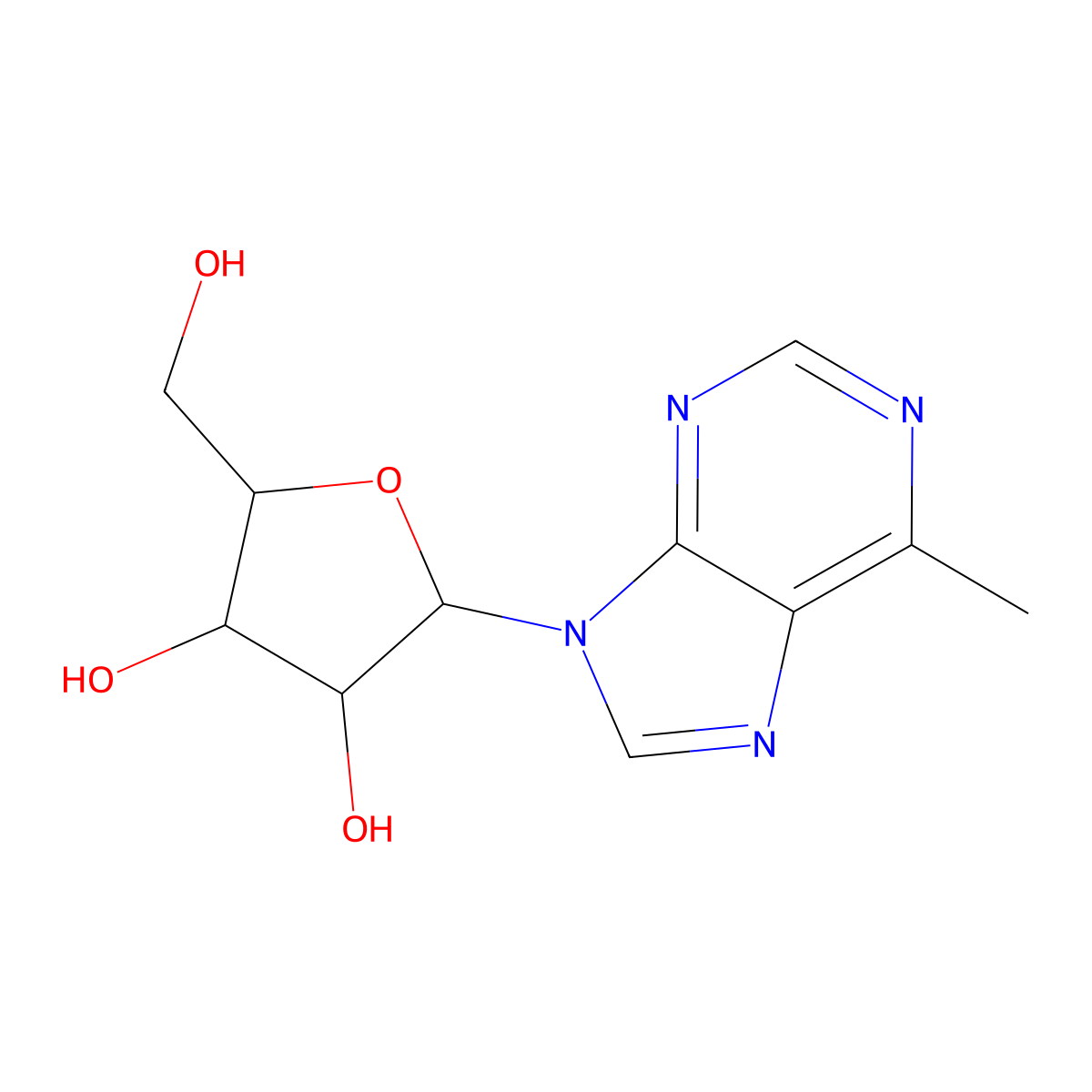 2-(Hydroxymethyl)-5-(6-methylpurin-9-yl)oxolane-3,4-diol molecular structure, CAS 16006-65-8