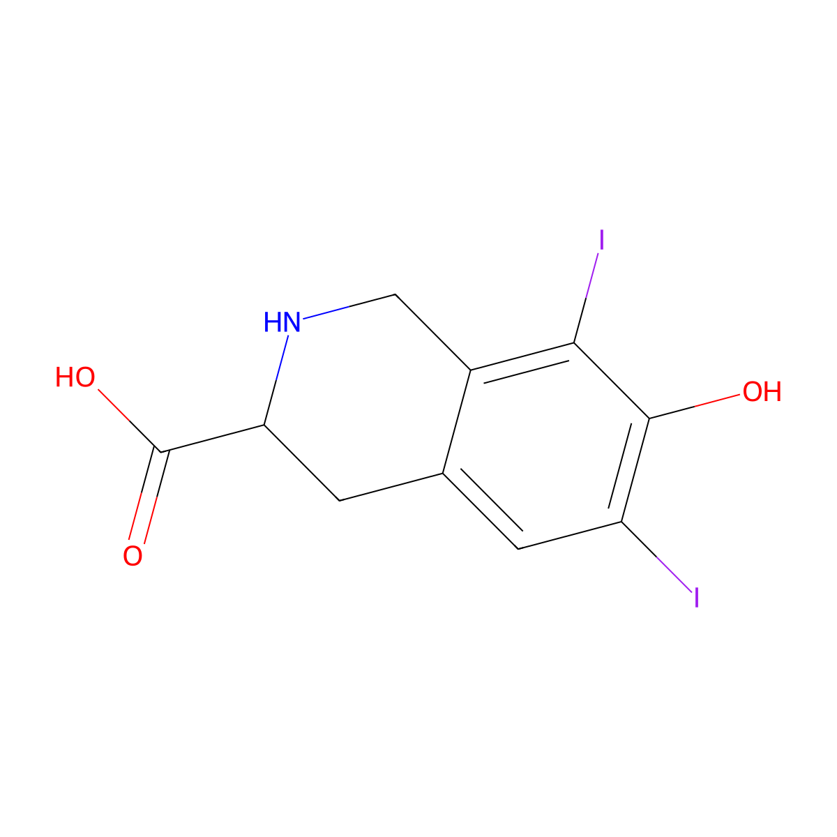 7-Hydroxy-6,8-diiodo-1,2,3,4-tetrahydroisoquinoline-3-carboxylic acid molecular structure, CAS 160080-87-5