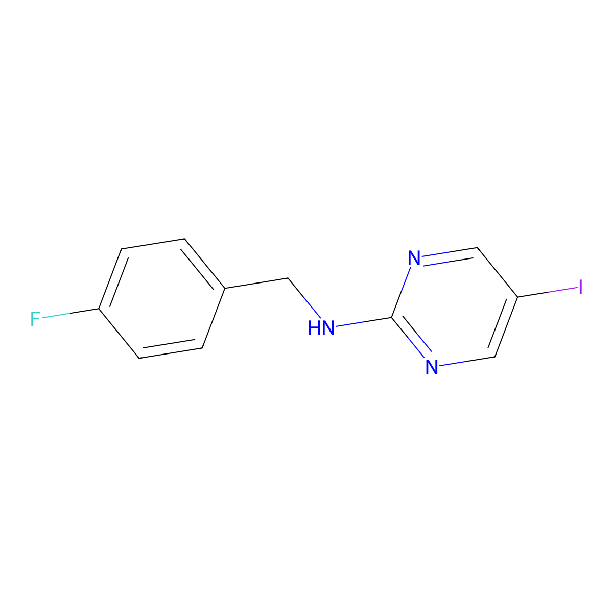 N-(4-Fuorobenzyl)-5-iodopyrimidin-2-amine molecular structure, CAS 1600933-41-2