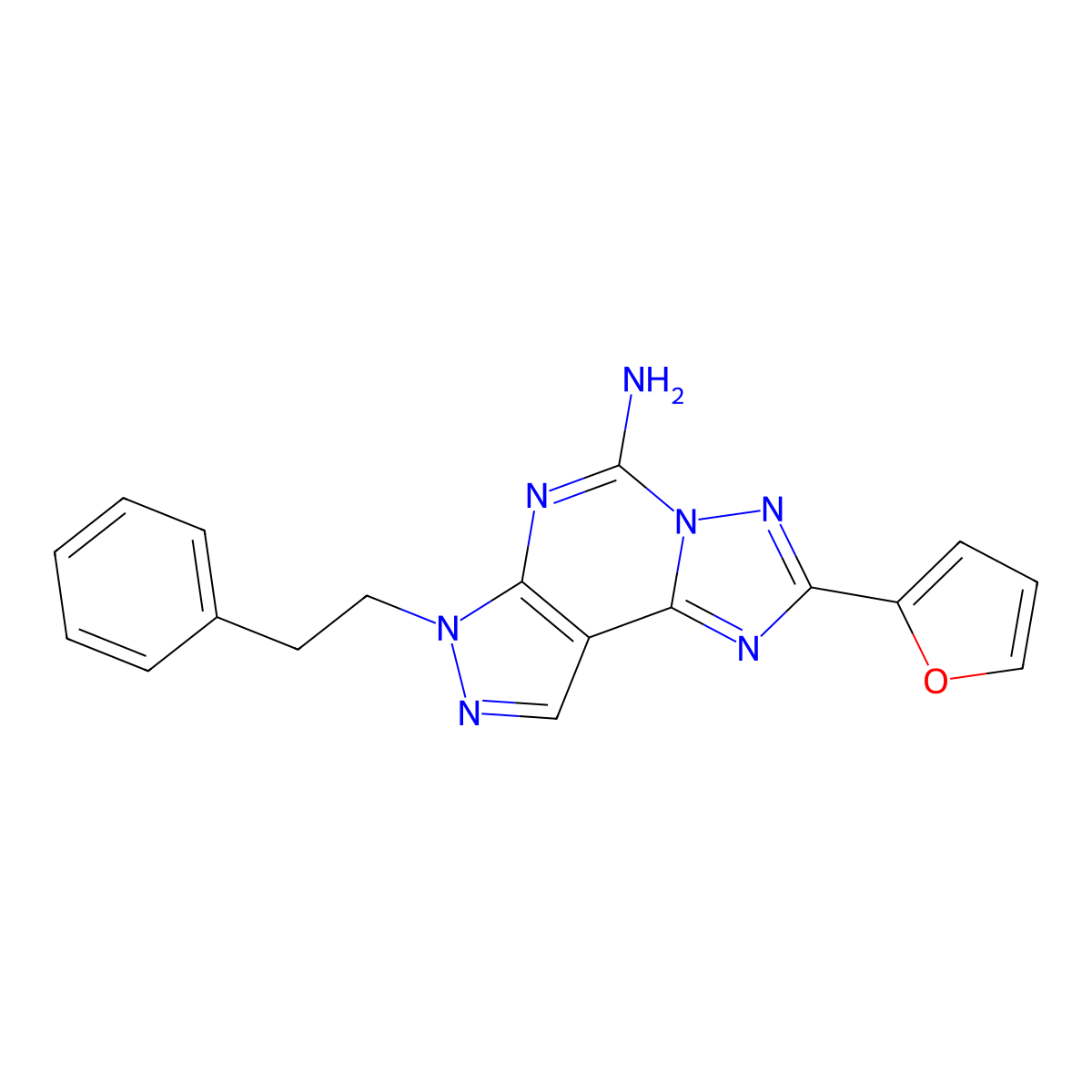 2-(2-Furanyl)-7-(2-phenylethyl)-7H-pyrazolo(4,3-e)(1,2,4)triazolo(1,5-c)pyrimidin-5-amine molecular structure, CAS 160098-96-4