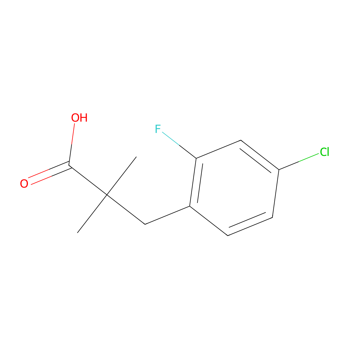 3-(4-Chloro-2-fluorophenyl)-2,2-dimethylpropanoic acid molecular structure, CAS 1601000-86-5