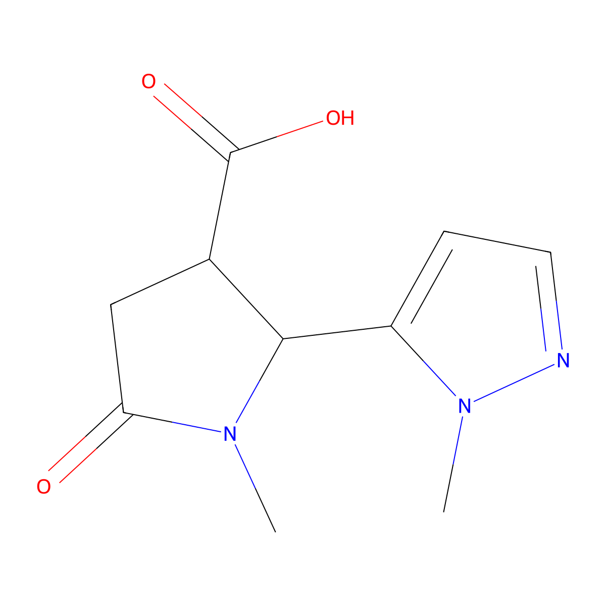 1-methyl-2-(1-methyl-1H-pyrazol-5-yl)-5-oxopyrrolidine-3-carboxylic acid molecular structure, CAS 1601015-09-1
