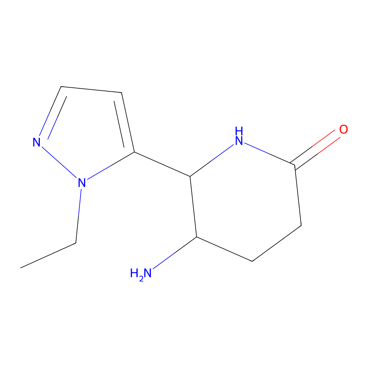 5-amino-6-(1-ethyl-1H-pyrazol-5-yl)piperidin-2-one molecular structure, CAS 1601078-84-5