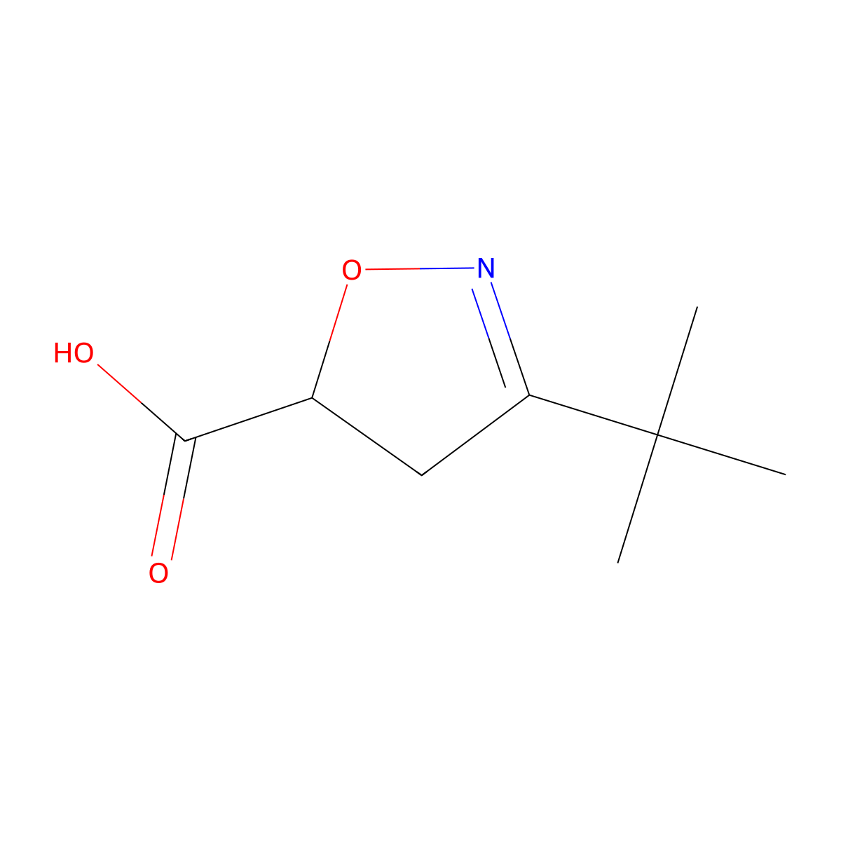 3-Tert-butyl-4,5-dihydro-1,2-oxazole-5-carboxylic acid molecular structure, CAS 1601085-89-5
