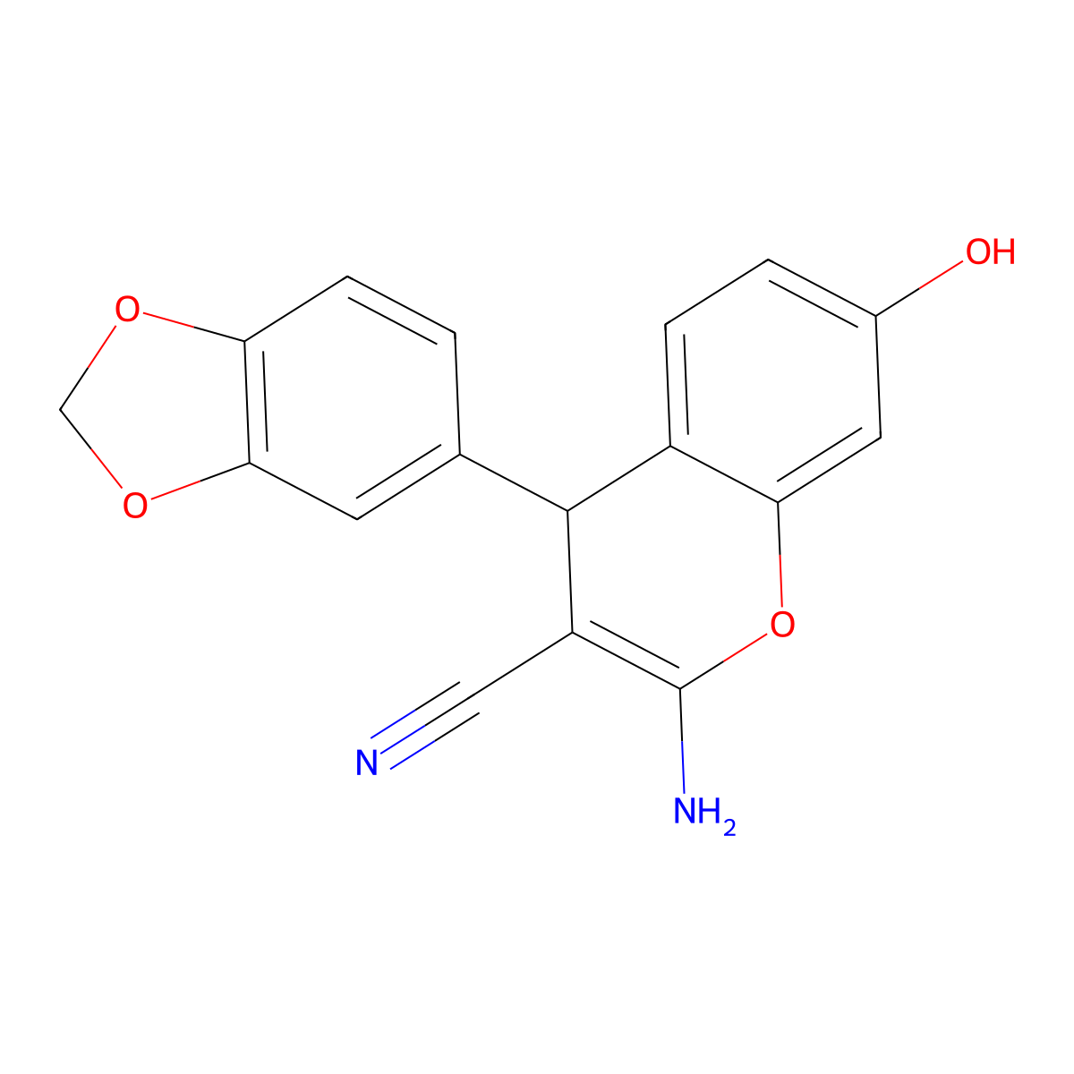 2-amino-4-(1,3-benzodioxol-5-yl)-7-hydroxy-4H-chromene-3-carbonitrile molecular structure, CAS 160111-60-4