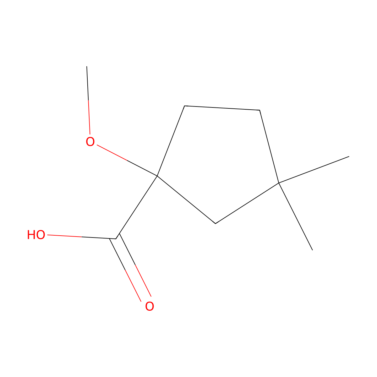 1-Methoxy-3,3-dimethylcyclopentane-1-carboxylic acid molecular structure, CAS 1601113-93-2
