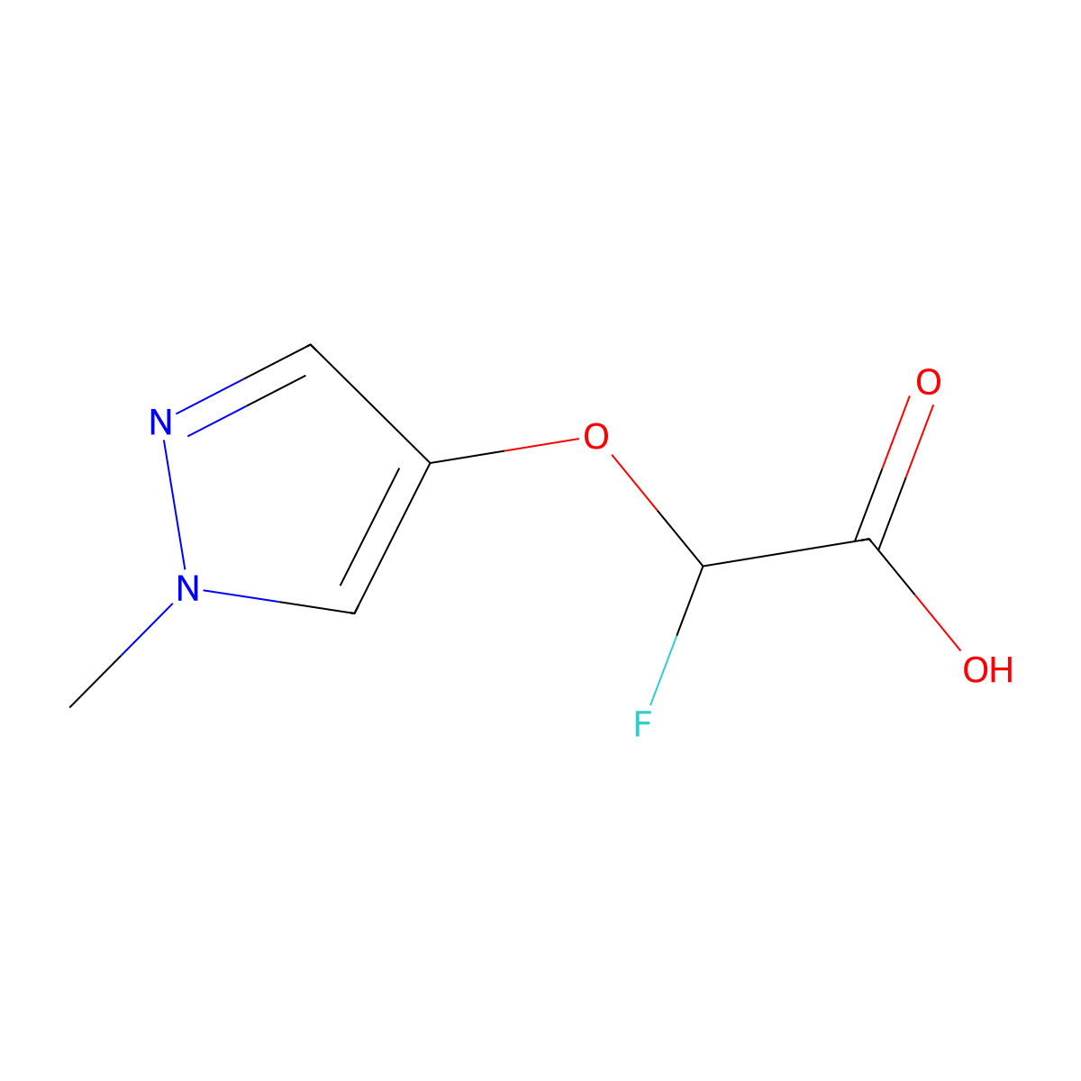 2-fluoro-2-[(1-methyl-1H-pyrazol-4-yl)oxy]acetic acid molecular structure, CAS 1601150-68-8