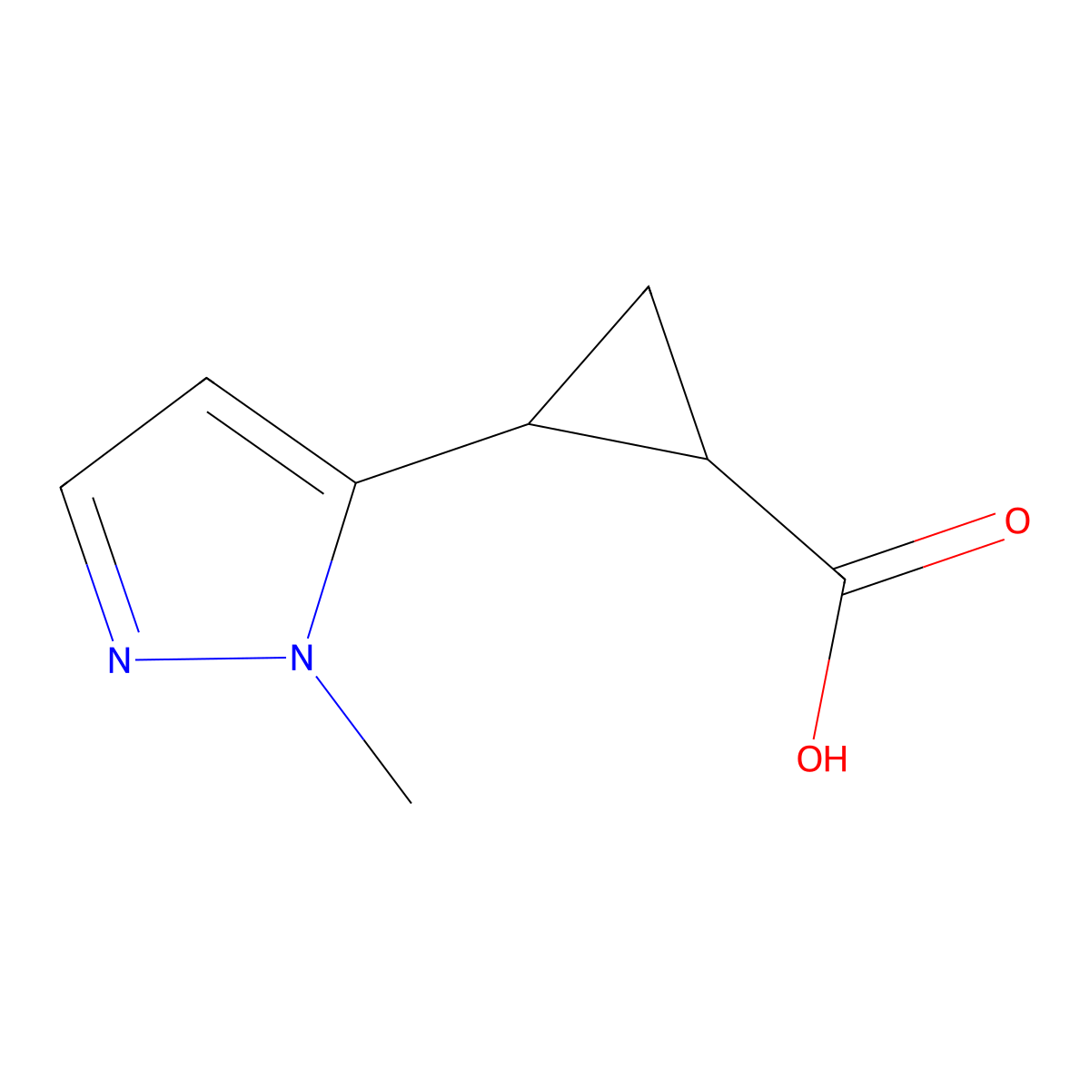 2-(1-methyl-1H-pyrazol-5-yl)cyclopropane-1-carboxylic acid molecular structure, CAS 1601247-09-9