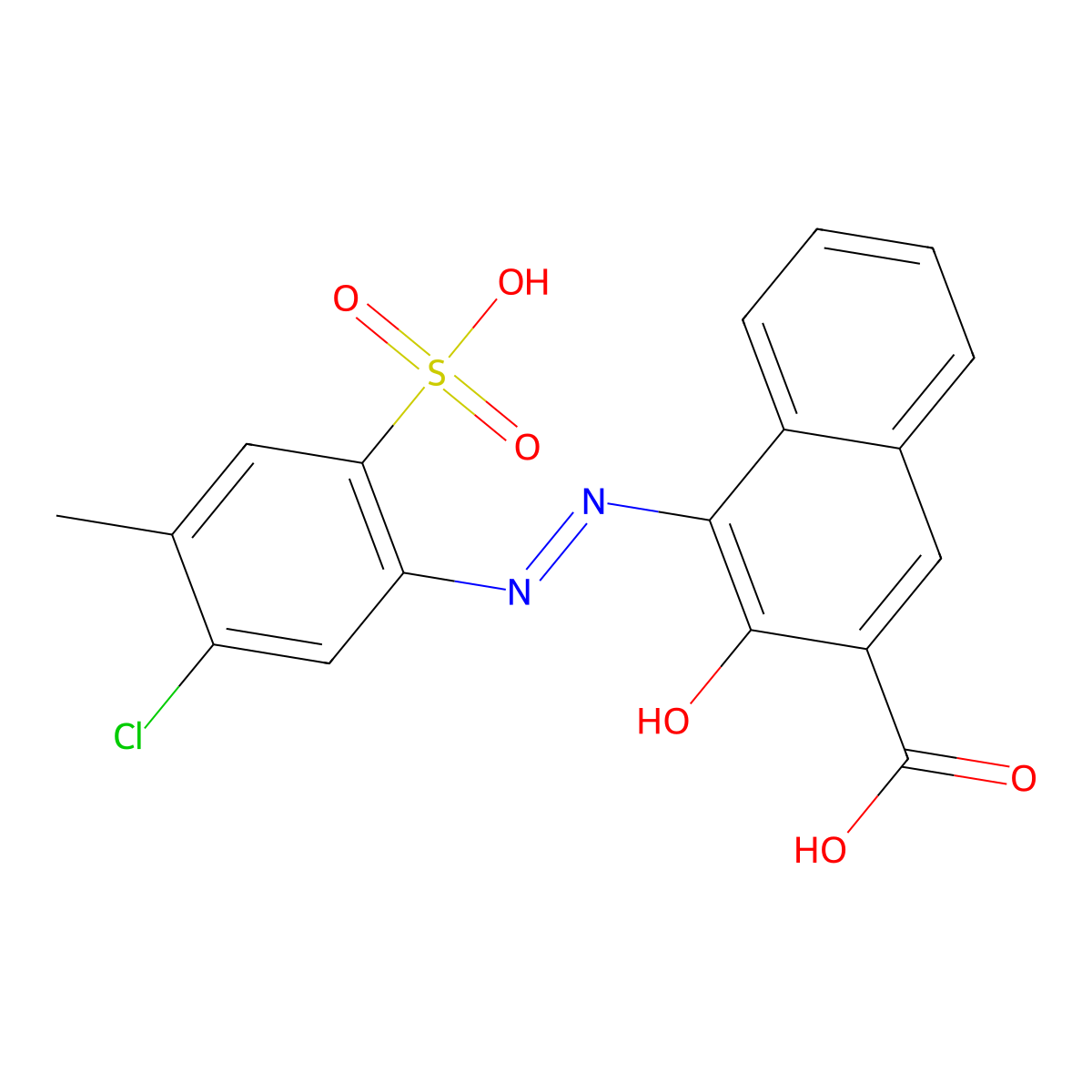 2-Naphthalenecarboxylic acid, 4-[(5-chloro-4-methyl-2-sulfophenyl)azo]-3-hydroxy- molecular structure, CAS 16013-44-8