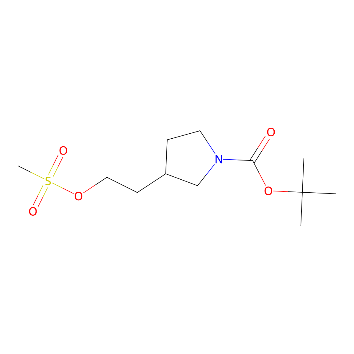 tert-Butyl 3-(2-((methylsulfonyl)oxy)ethyl)pyrrolidine-1-carboxylate molecular structure, CAS 160132-53-6