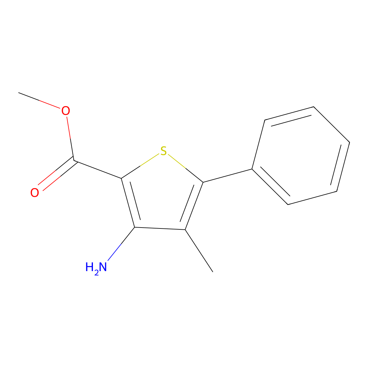 Methyl 3-amino-4-methyl-5-phenylthiophene-2-carboxylate molecular structure, CAS 160133-79-9