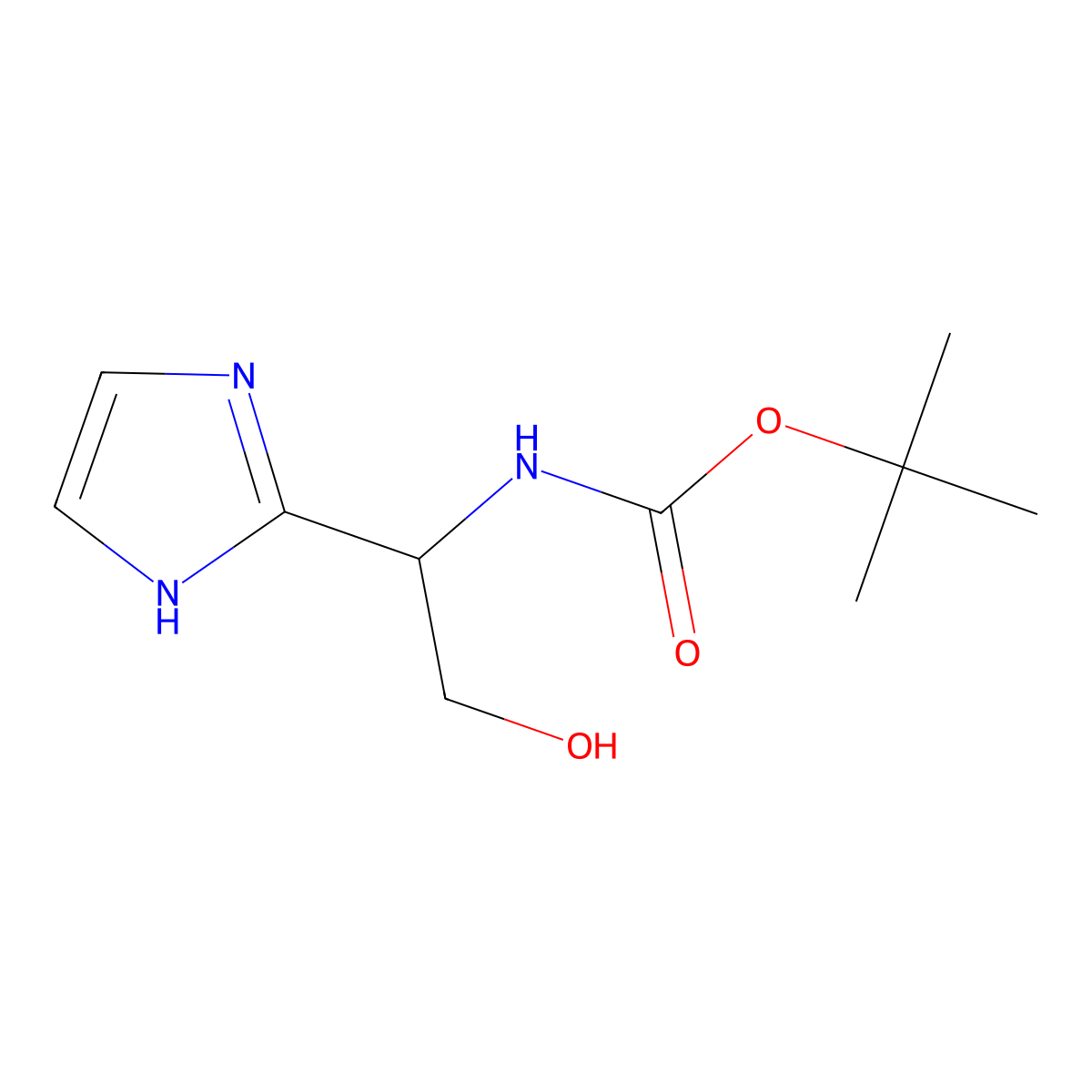 tert-butyl N-[2-hydroxy-1-(1H-imidazol-2-yl)ethyl]carbamate molecular structure, CAS 1601713-40-9